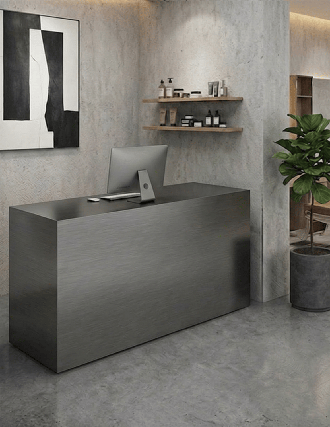 EDGE — Minimalist Aluminum Reception Counter for Barbershops, Hair Salons & Beauty Studios | Reception Desk & Reception Counter with LED Lighting & Logo Lettering