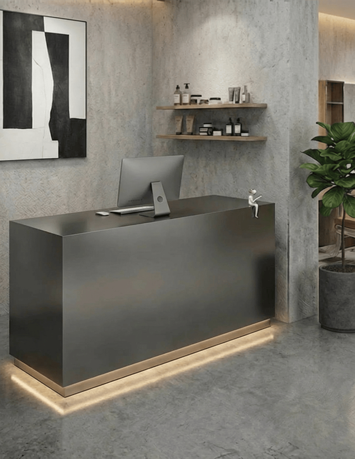 EDGE — Minimalist Aluminum Reception Counter for Barbershops, Hair Salons & Beauty Studios | Reception Desk & Reception Counter with LED Lighting & Logo Lettering