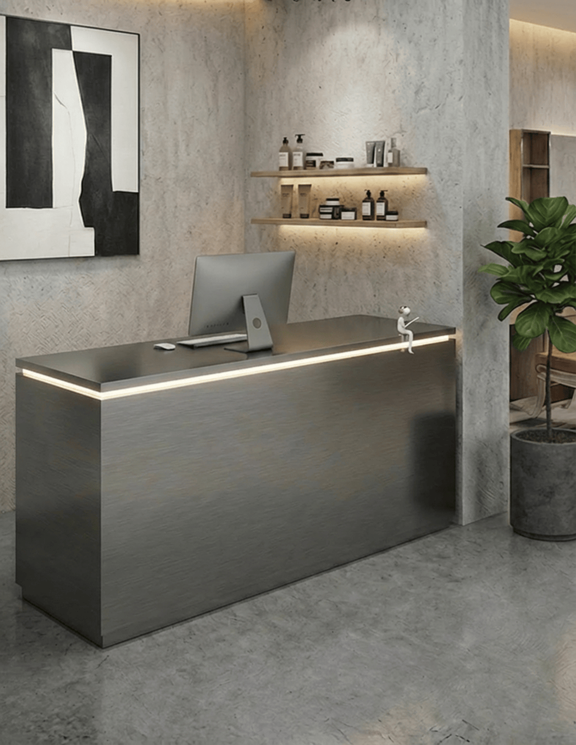 EDGE — Minimalist Aluminum Reception Counter for Barbershops, Hair Salons & Beauty Studios | Reception Desk & Reception Counter with LED Lighting & Logo Lettering