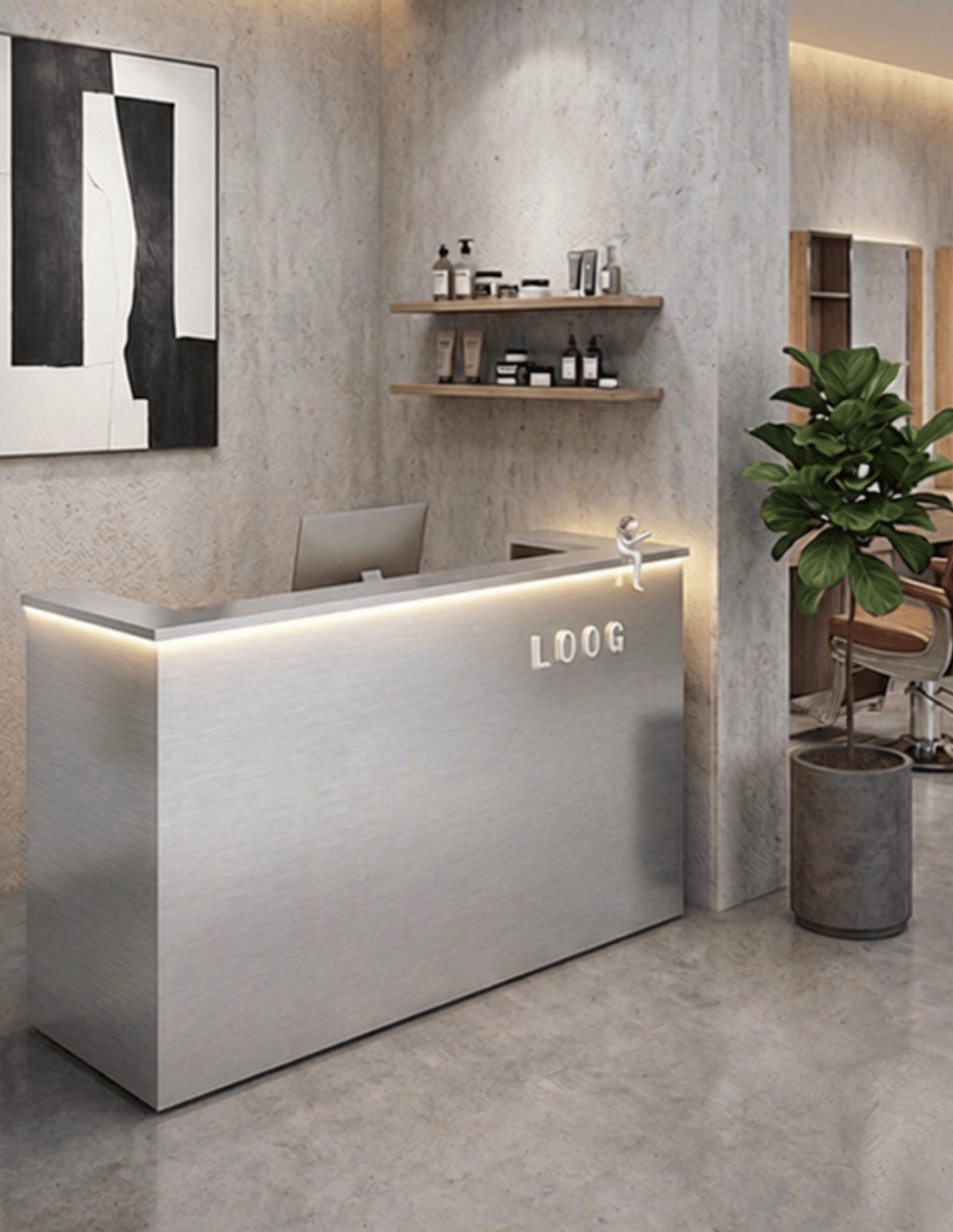 EDGE — Minimalist Aluminum Reception Counter for Barbershops, Hair Salons & Beauty Studios | Reception Desk & Reception Counter with LED Lighting & Logo Lettering