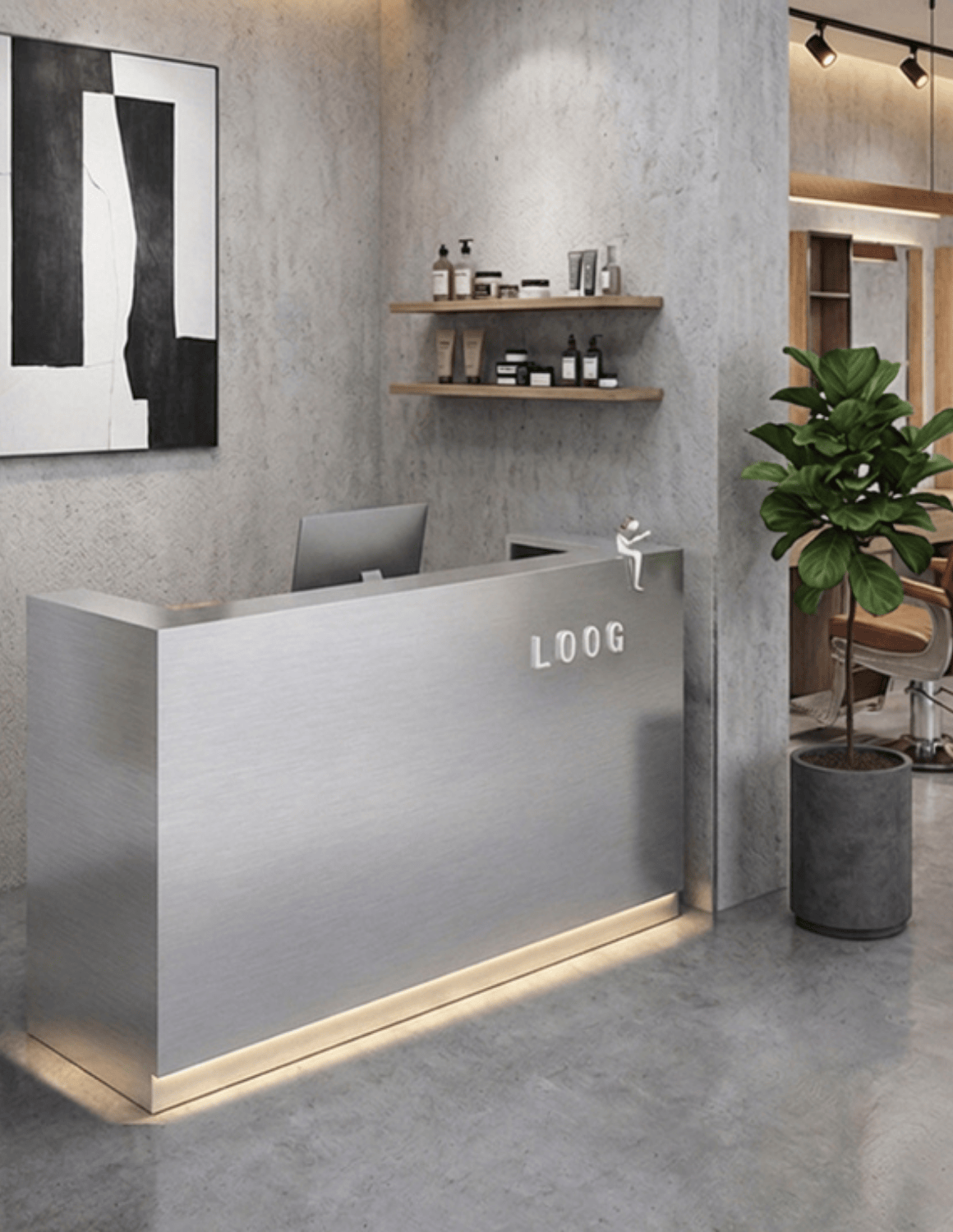 EDGE — Minimalist Aluminum Reception Counter for Barbershops, Hair Salons & Beauty Studios | Reception Desk & Reception Counter with LED Lighting & Logo Lettering