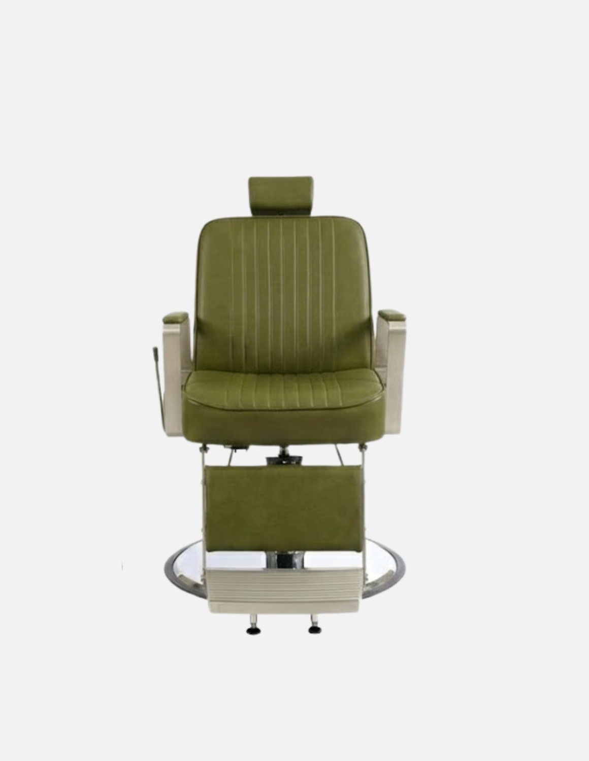 Plain Moosgrün Limited Edition barber chair in moss green for barbershop and salon use