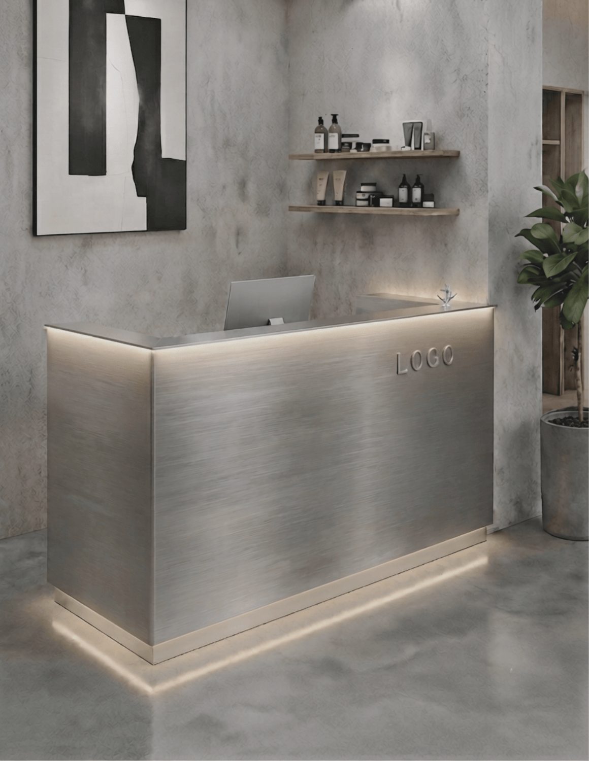EDGE — Minimalist Aluminum Reception Counter for Barbershops, Hair Salons & Beauty Studios | Reception Desk & Reception Counter with LED Lighting & Logo Lettering