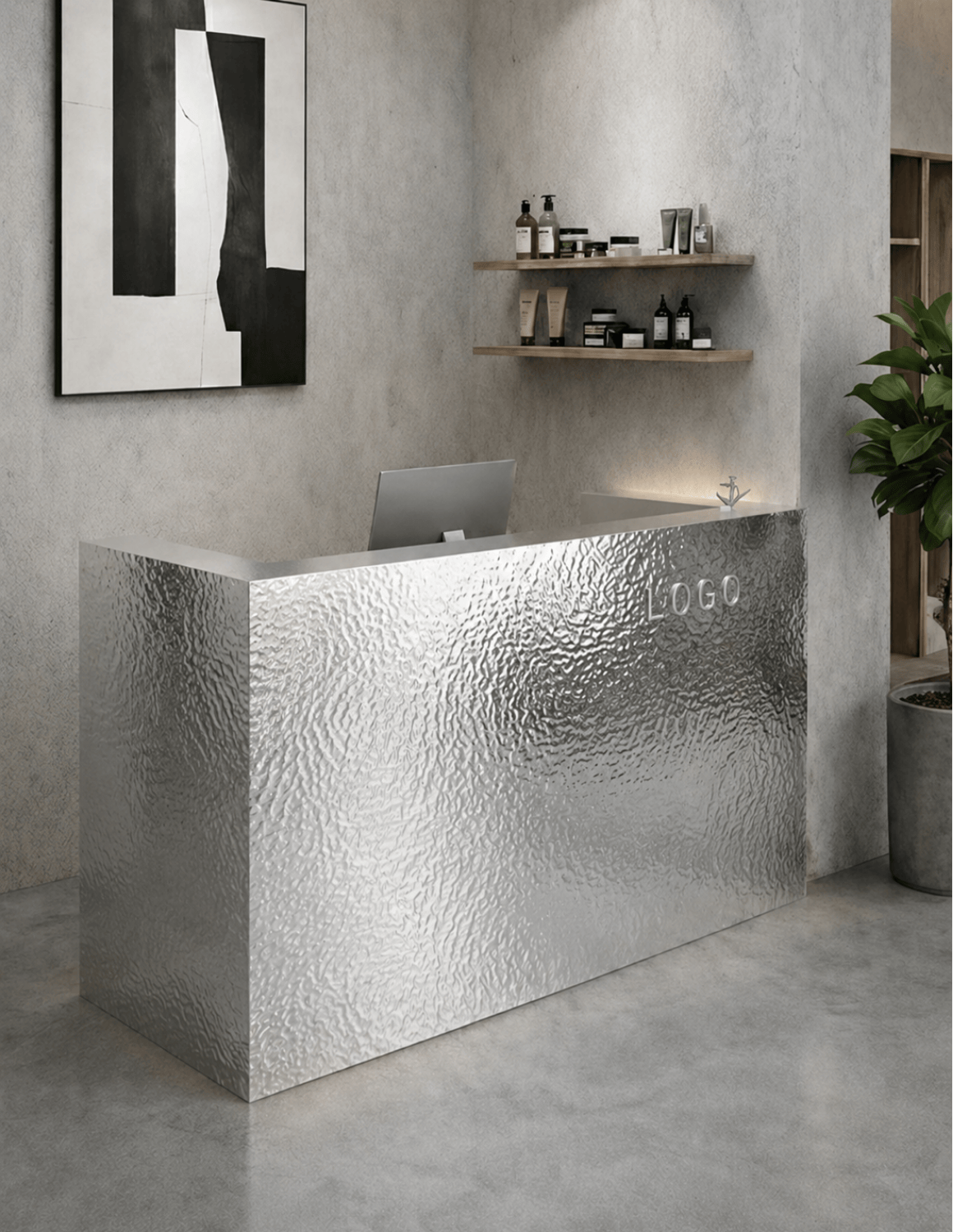 EDGE — Minimalist Aluminum Reception Counter for Barbershops, Hair Salons & Beauty Studios | Reception Desk & Reception Counter with LED Lighting & Logo Lettering