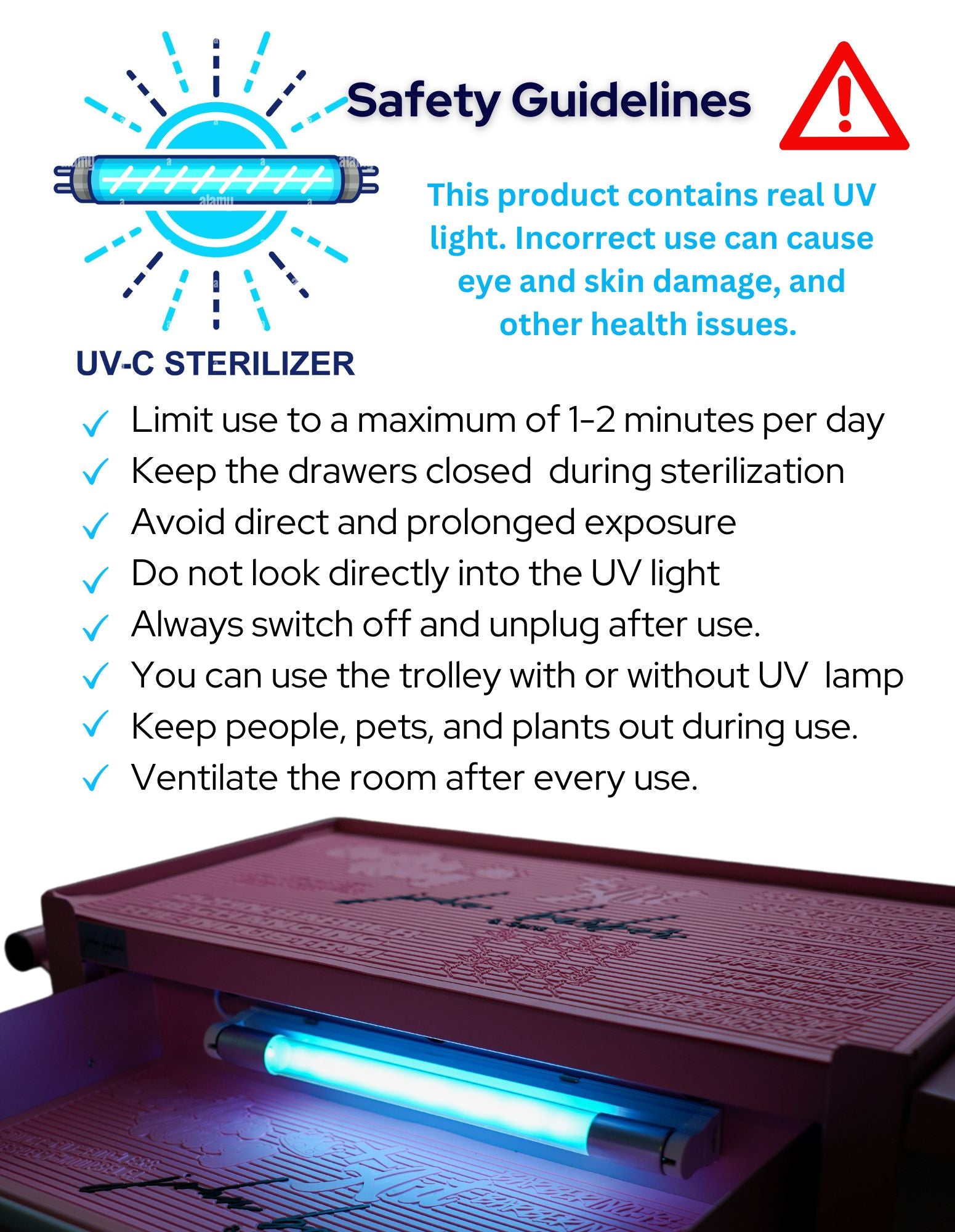 Altı renkte berber arabası Pro - UV sterilizasyon