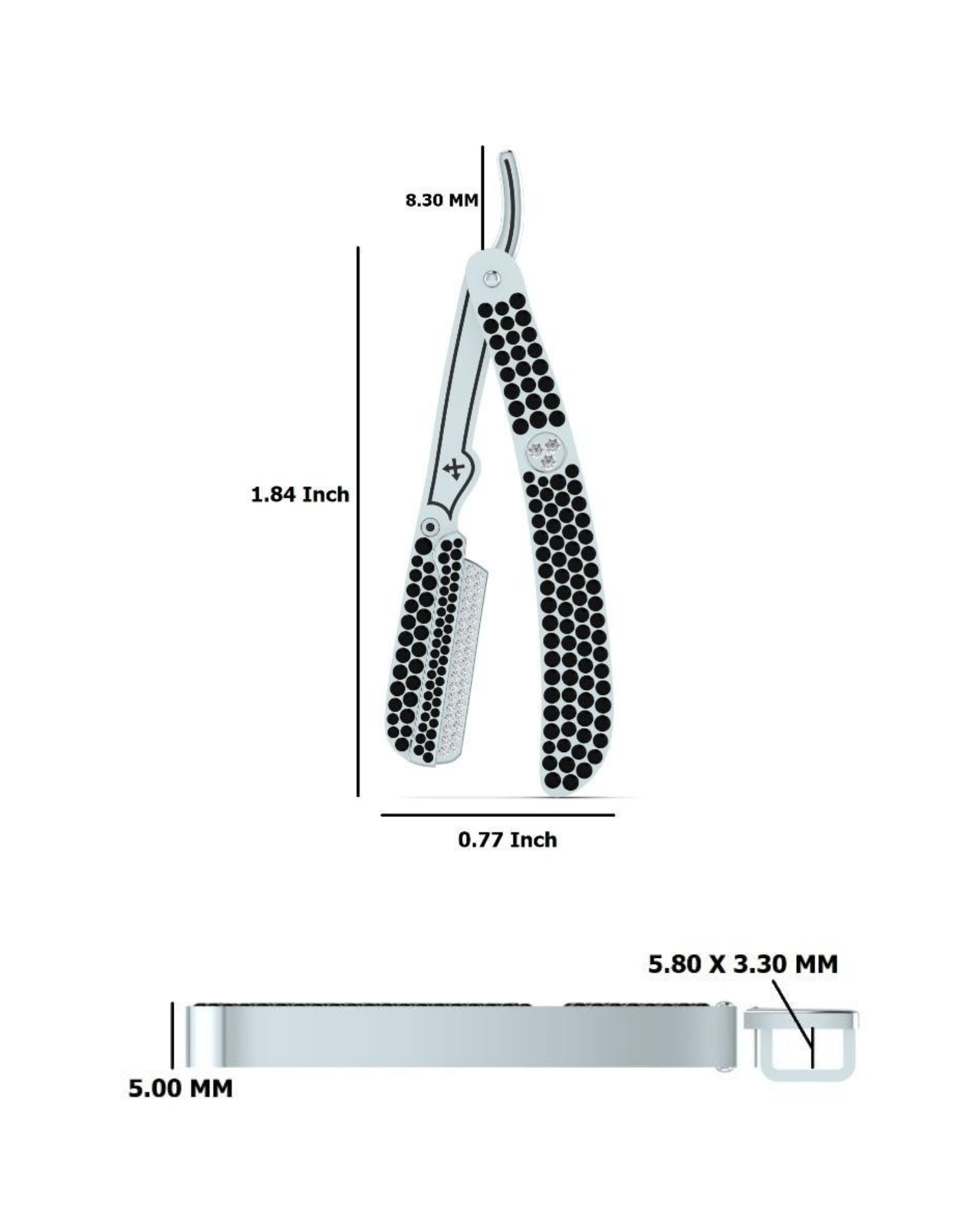 Barber Rasiermesser Kettenanhänger 925 Silber – Shaver Anhänger mit CZ Steinen.