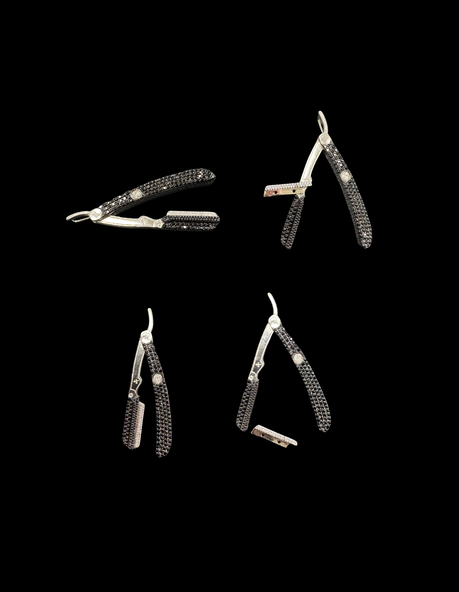 Barber Rasiermesser Kettenanhänger 925 Silber – Shaver Anhänger mit CZ Steinen.