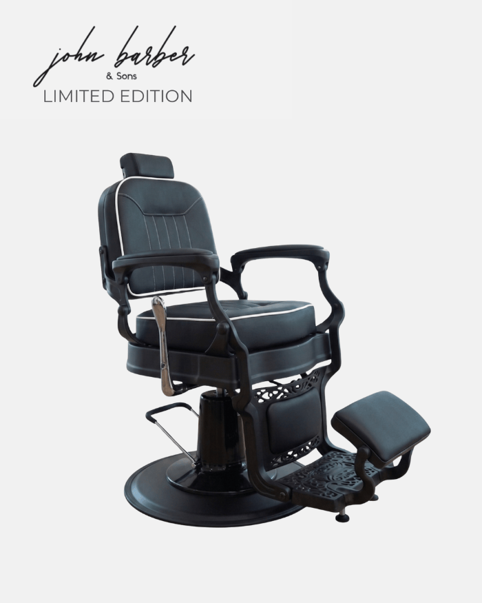 Retroria Barberstuhl matt schwarz- Limited Edition Klassischer Herren Friseurstuhl