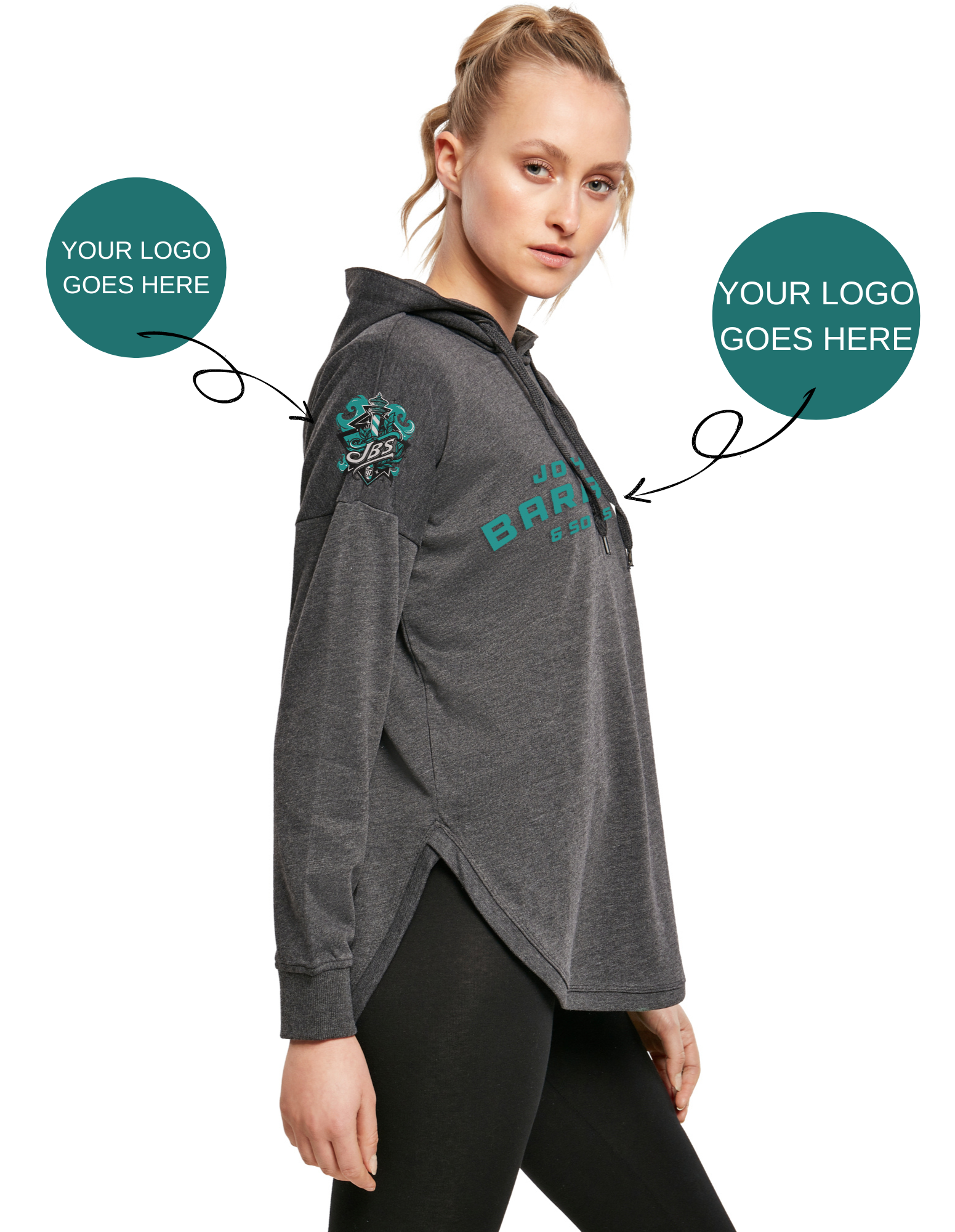 Loose ladies hoodie for your store, studio or salon with your logo