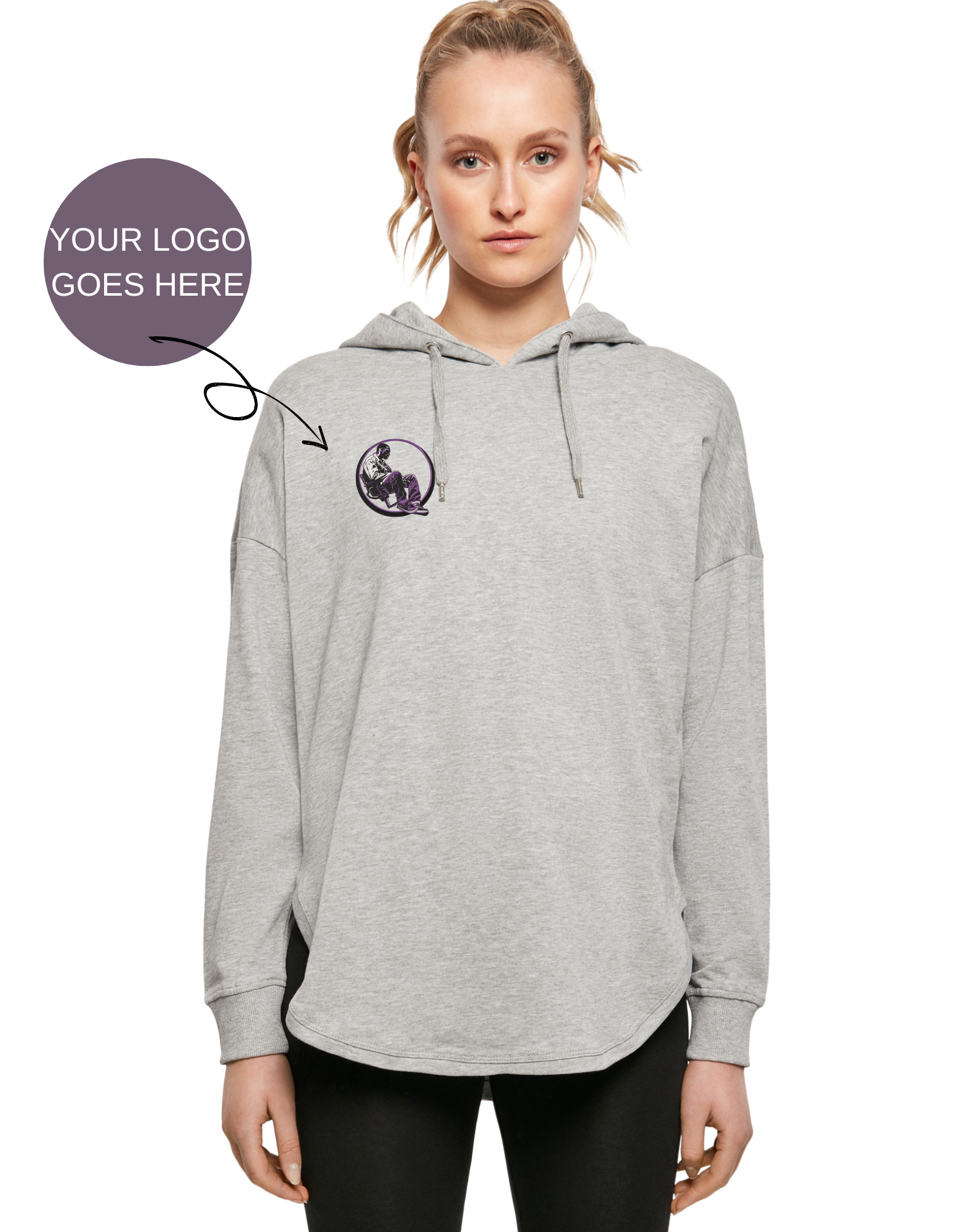 Loose ladies hoodie for your store, studio or salon with your logo