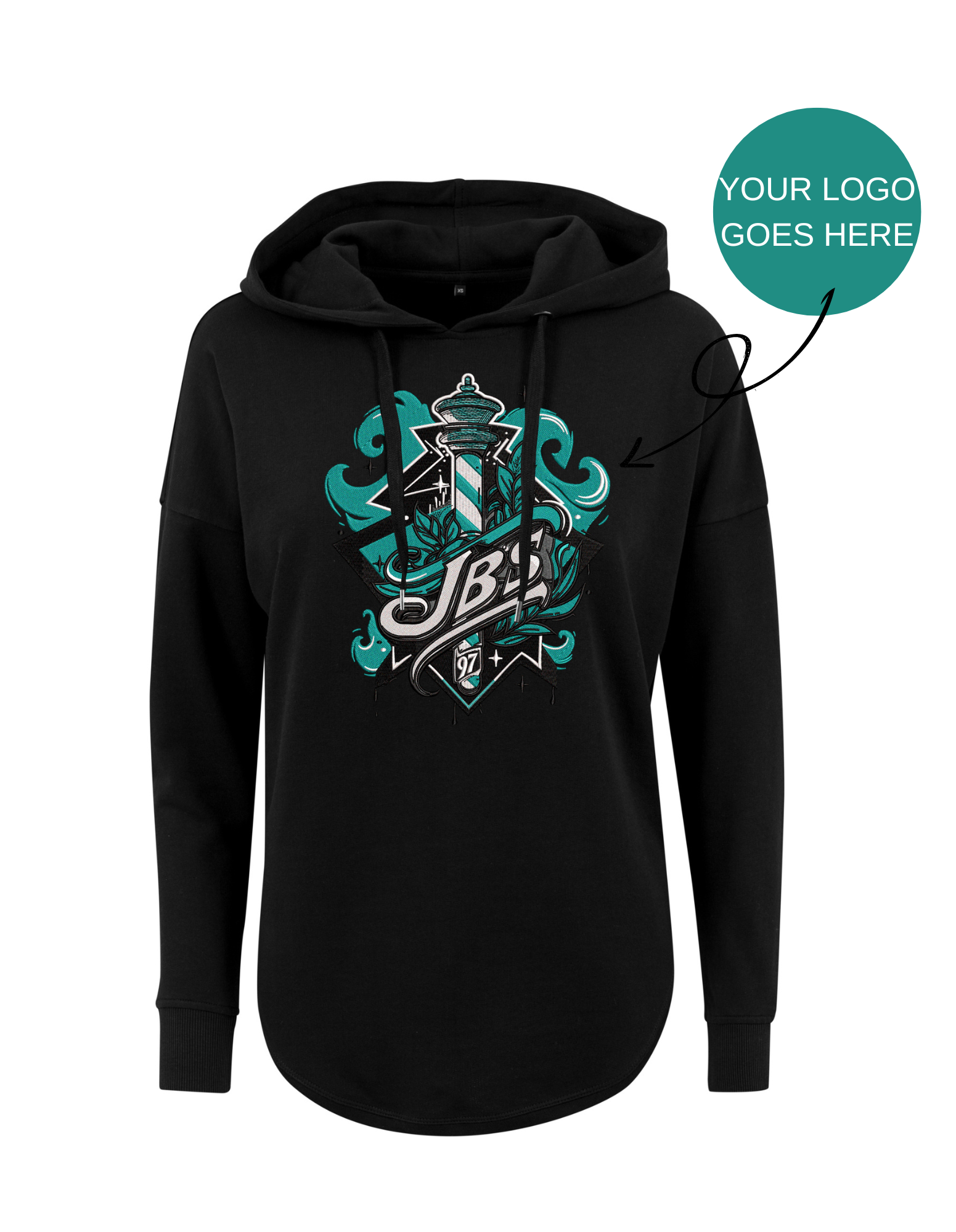 Loose ladies hoodie for your store, studio or salon with your logo