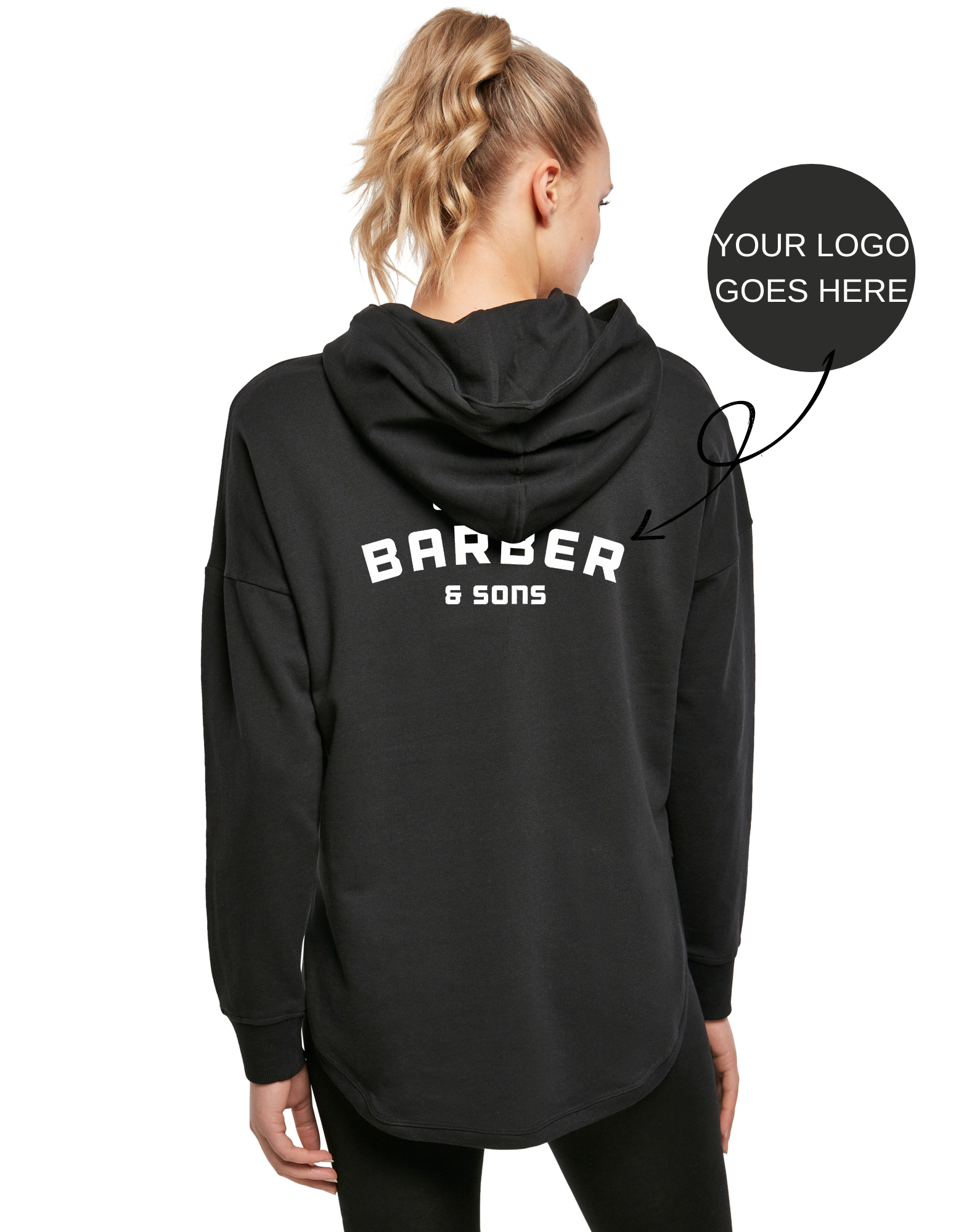 Loose ladies hoodie for your store, studio or salon with your logo