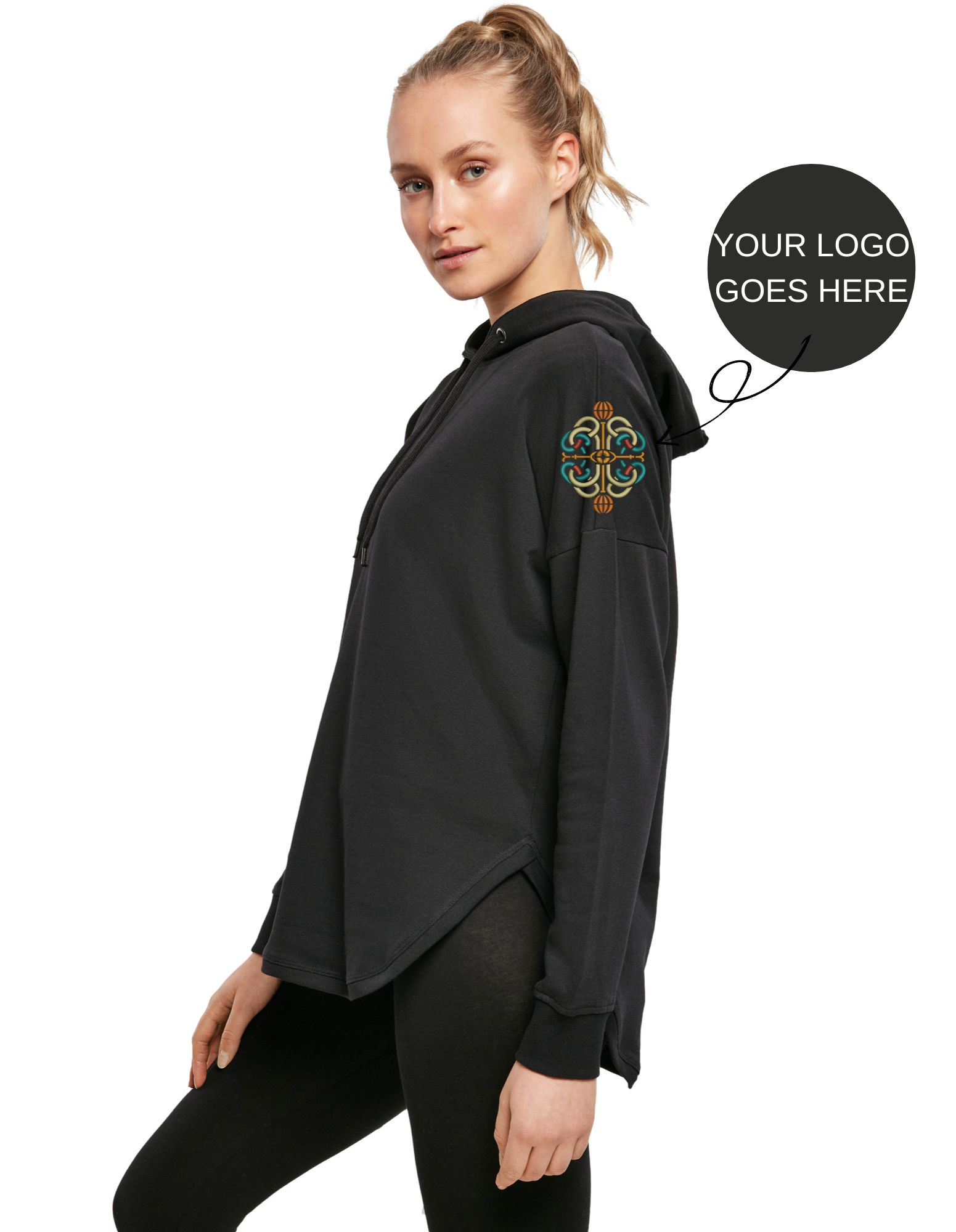 Loose ladies hoodie for your store, studio or salon with your logo