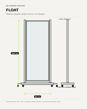 JBS Float Maßgrafik – 200 cm hoch und 80 cm breit; beidseitiger Spiegel auf Rollen