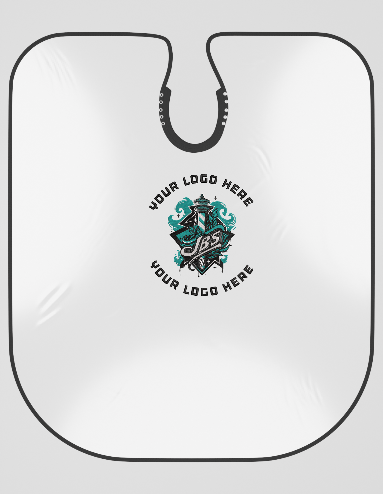 White premium cape made from high-quality fabric, with optional logo branding