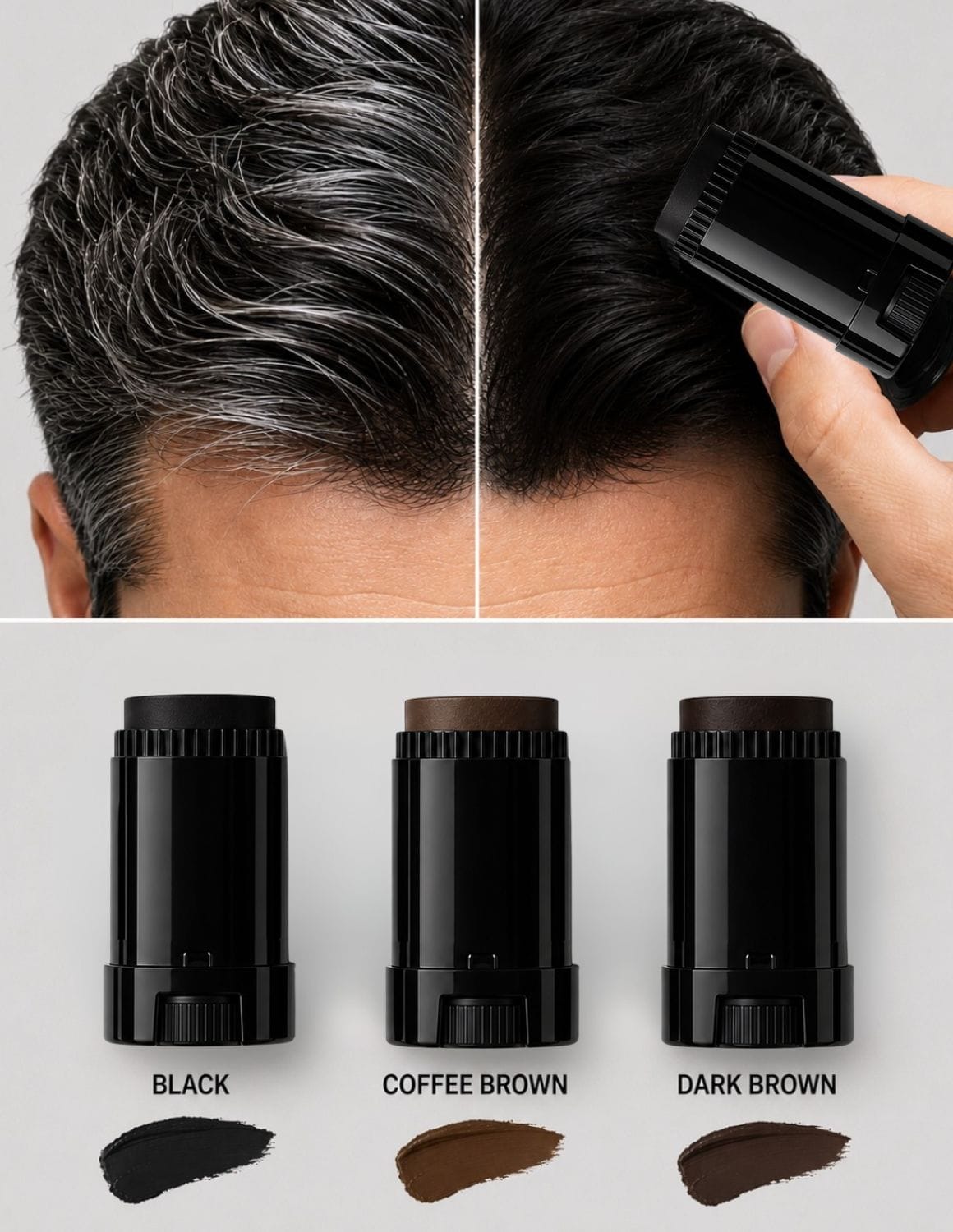 JBS CoverUp kleurstick voor haar & baard | Tijdelijke stick voor het bedekken van grijze haren, baard & haarwortels | Direct voller uitziend haar | Zwart, bruin & donkerbruin