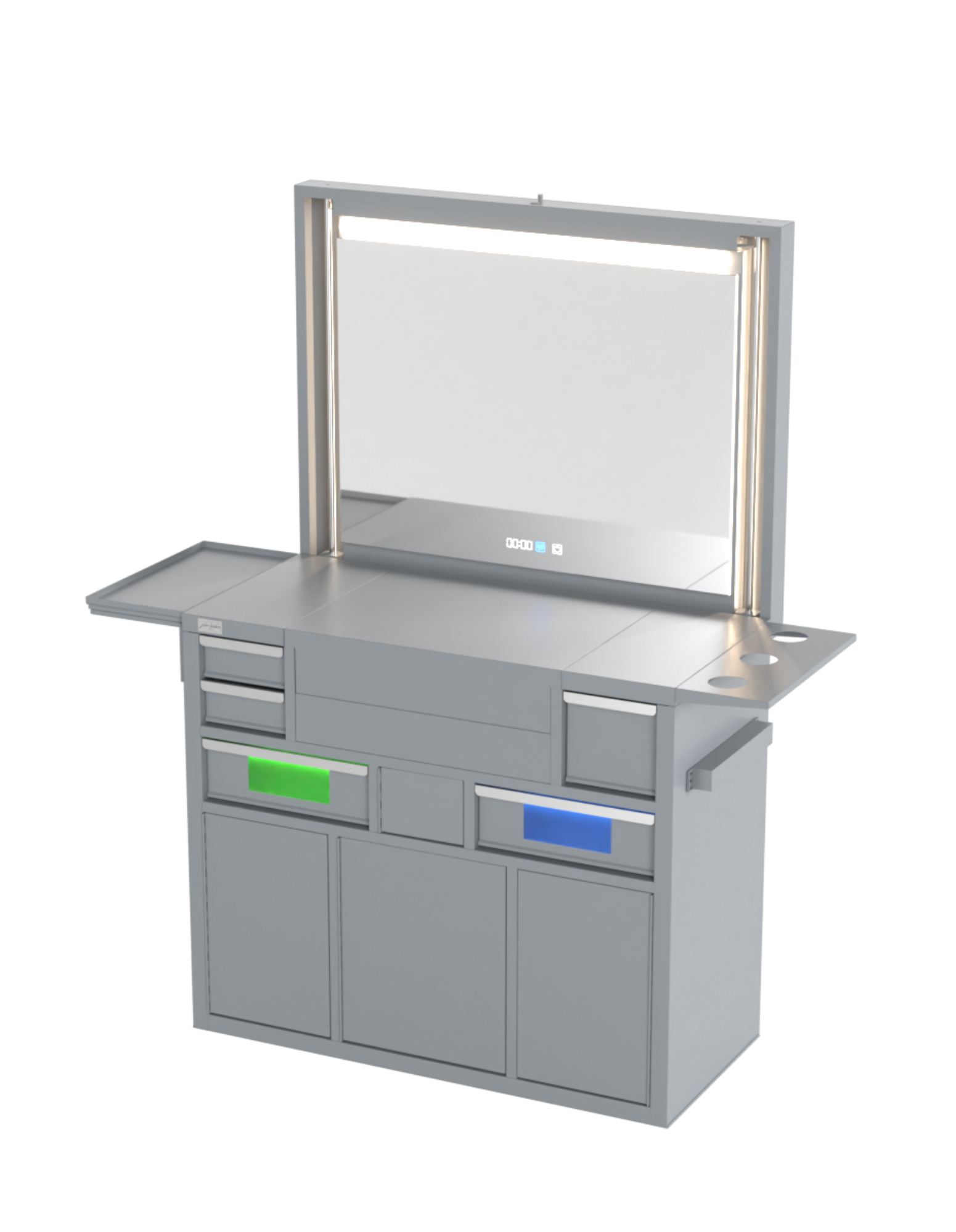 Berber Çalışma İstasyonu "Evolution" – Altı Renk Seçeneği ile Çalışma Alanı – UV Dezenfeksiyon – Lavabo – LED Işıklı Ayna