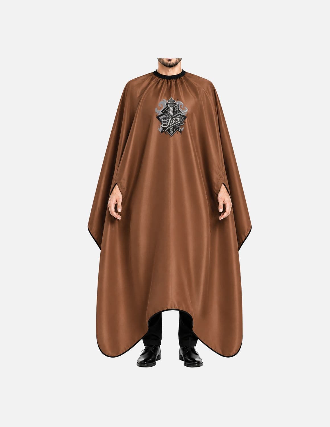 hands free cape with detailed logo brown