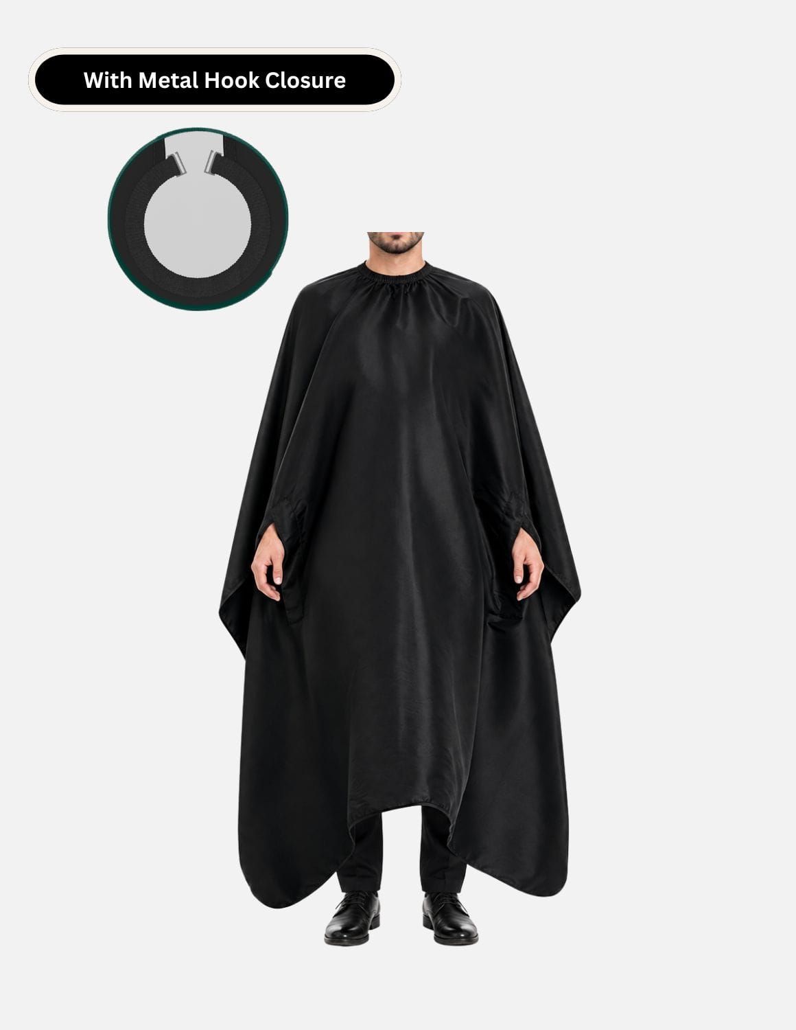 hands free cape with metal hook closure black