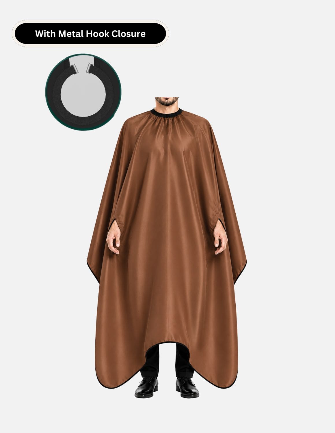 hands free cape with metal hook closure brown