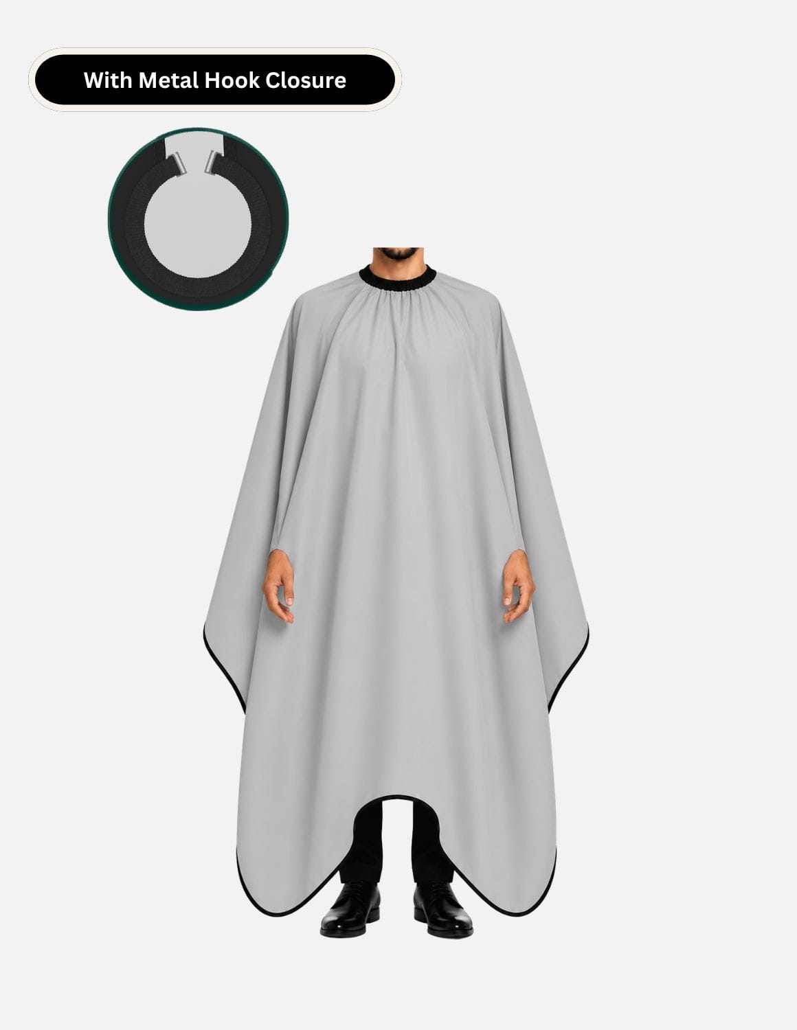 hands free cape with metal hook closure gray