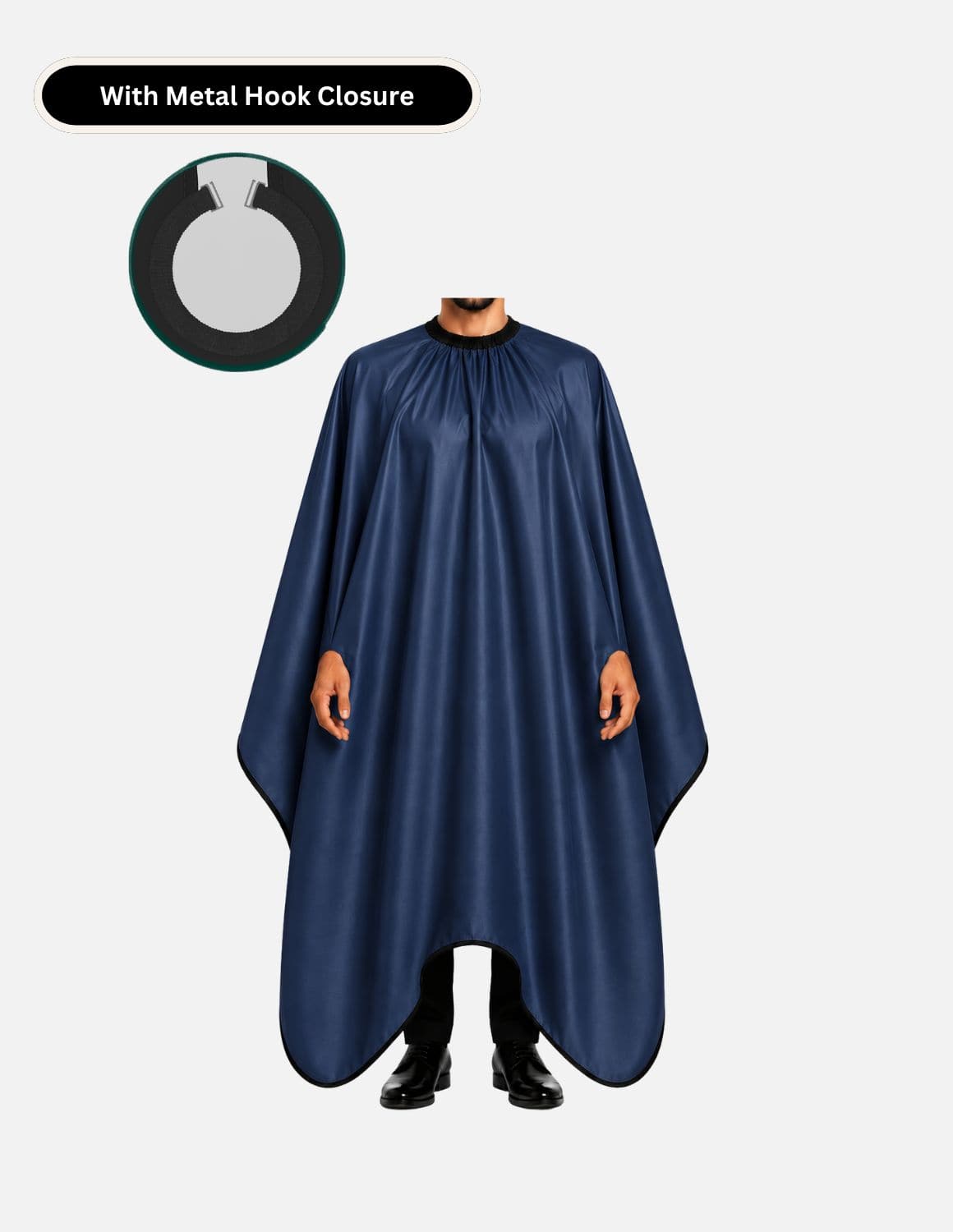 hands free cape with metal hook closure navy blue