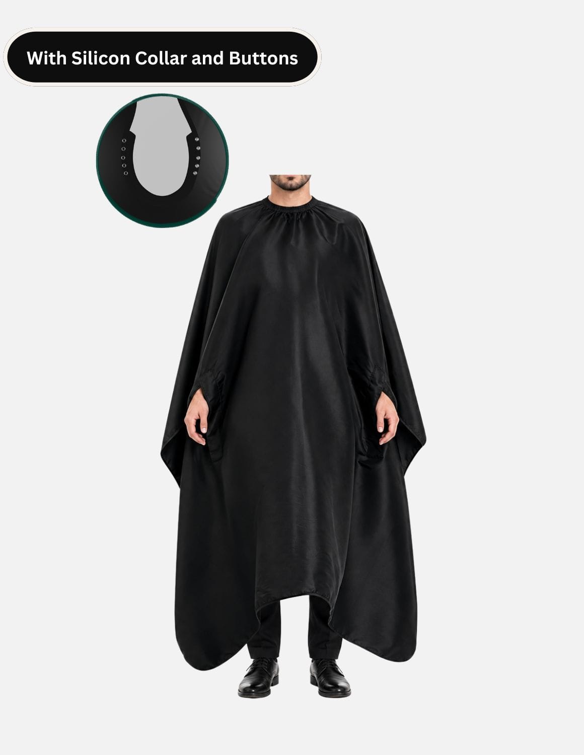 hands free cape with silicone collar and buttons black