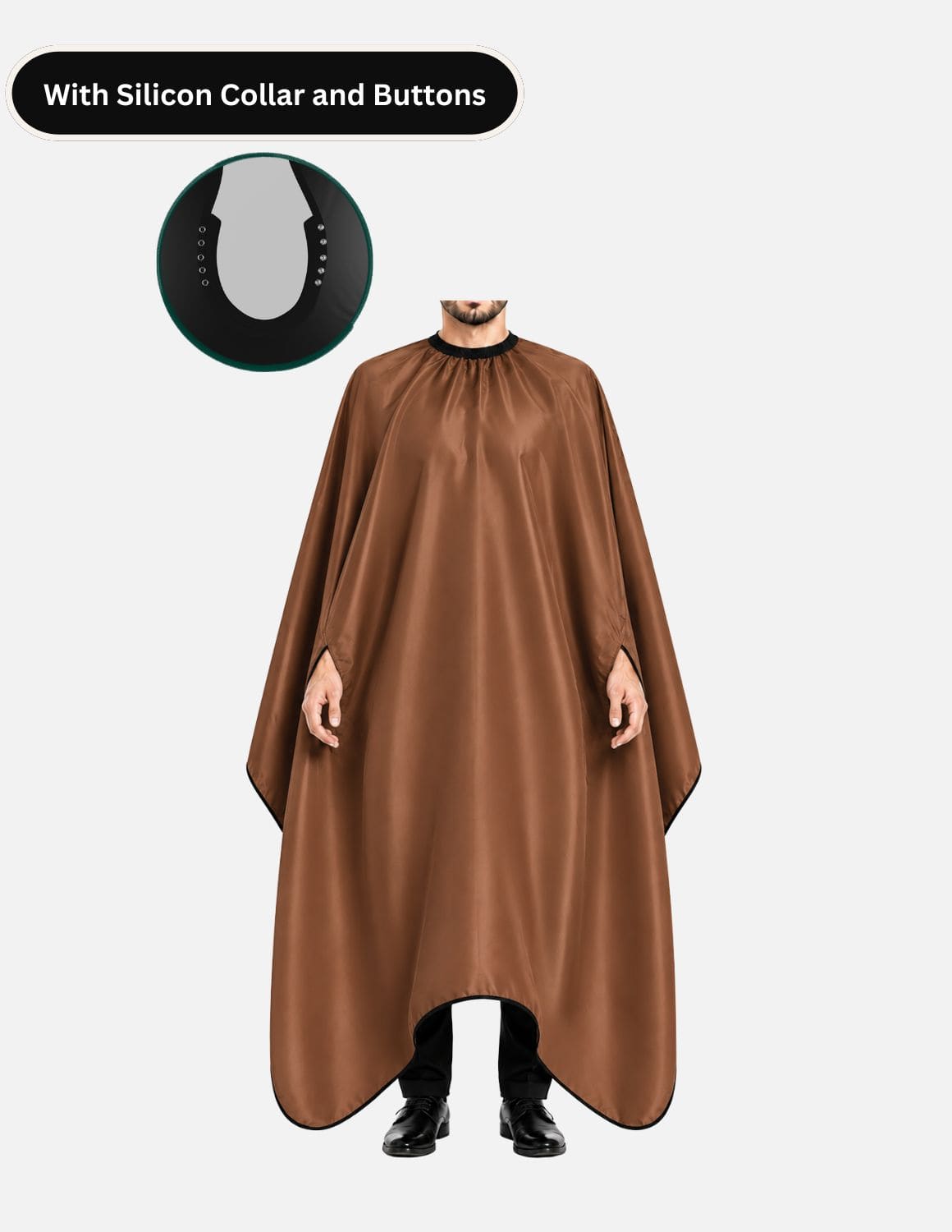 hands free cape with silicone collar and buttons brown