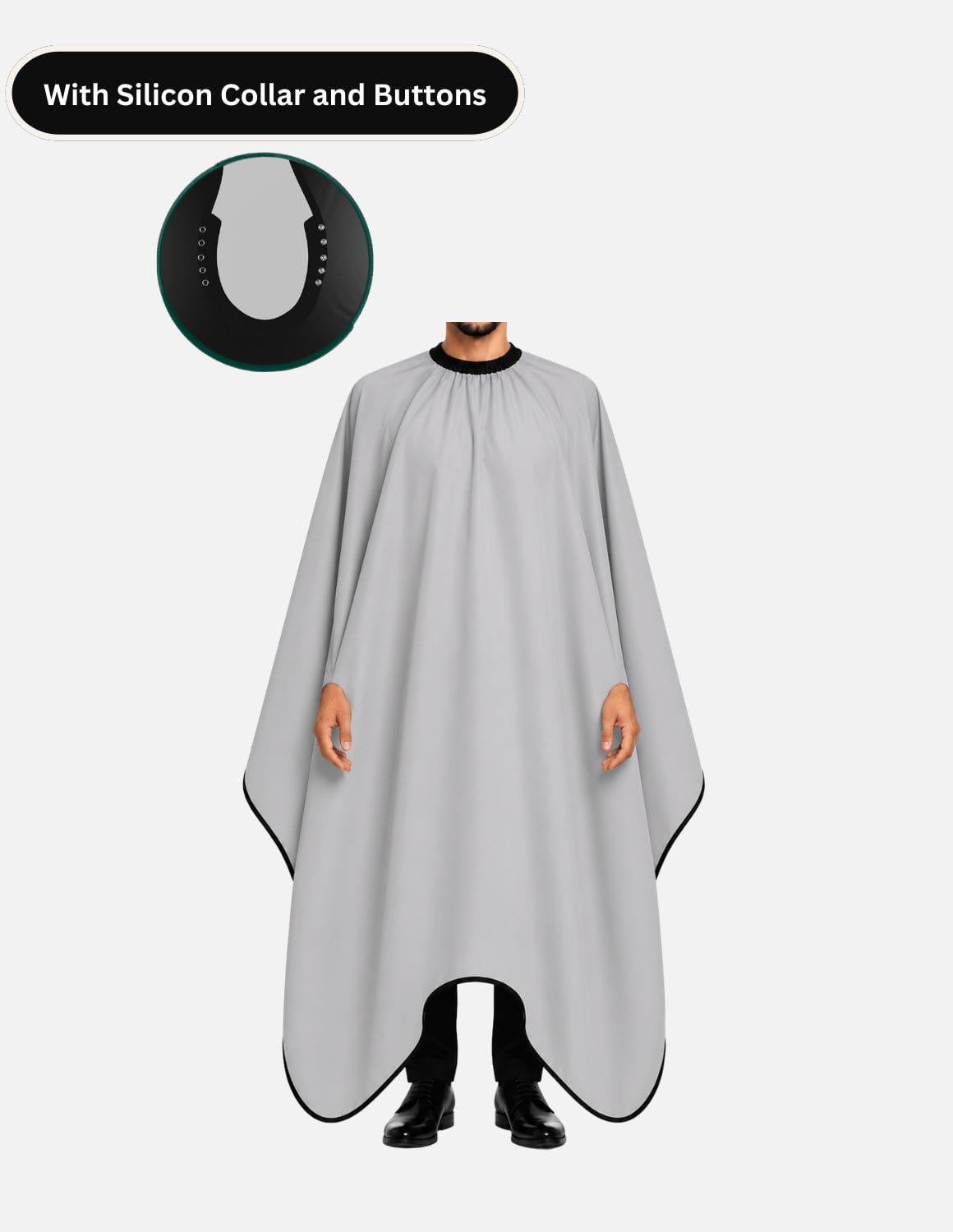 hands free cape with silicone collar and buttons grey