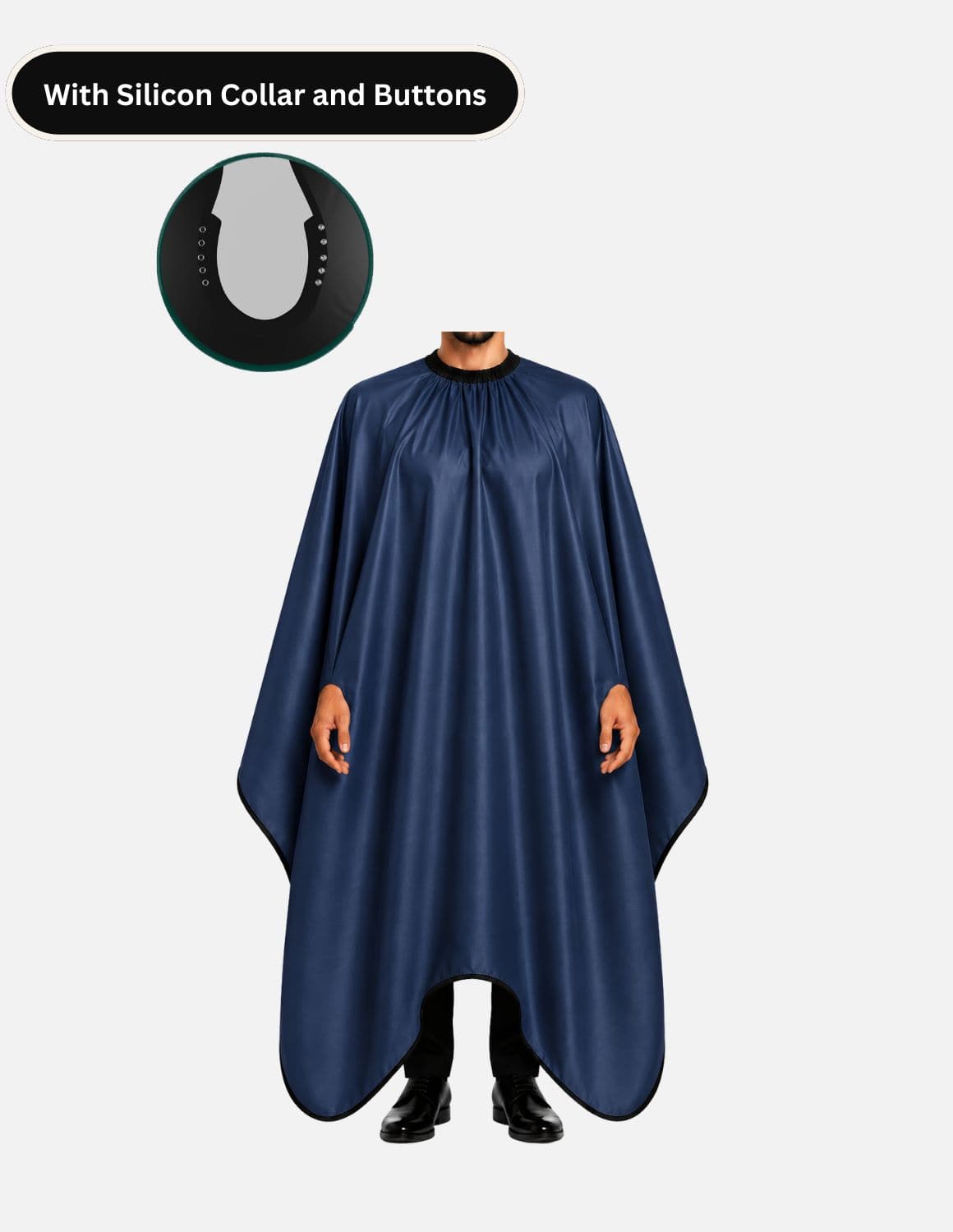 hands free cape with silicone collar and buttons navy blue