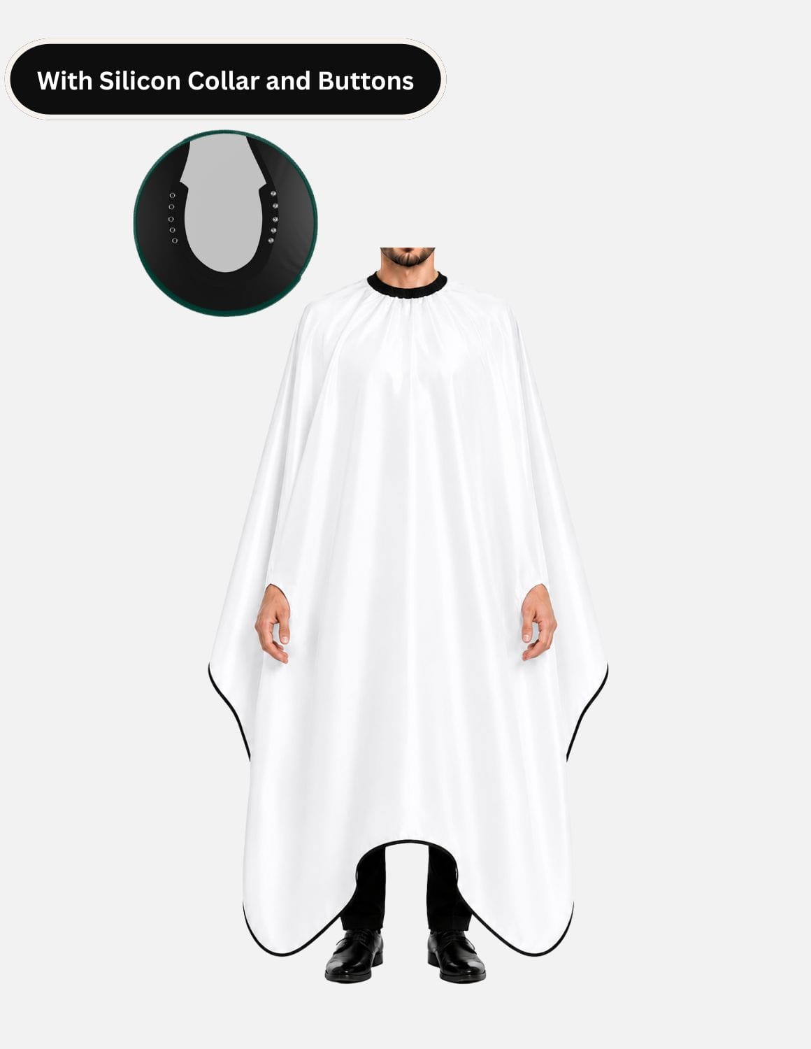 hands free cape with silicone collar and buttons white