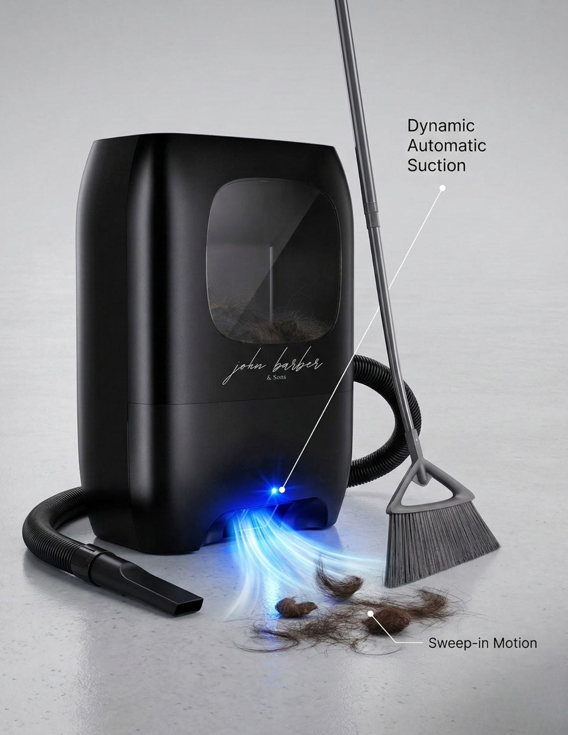 Studio Sweep 1.0 Barber-, Friseur- und Salon-Staubsauger mit Sensor für automatische Aufsaugung und Verlängerungsschlauch, beutellos mit Filter