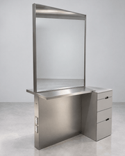 JBS Halo – unbeleuchtete Edelstahl-Spiegelstation mit optionalem farblich abgestimmtem MDF-Storage