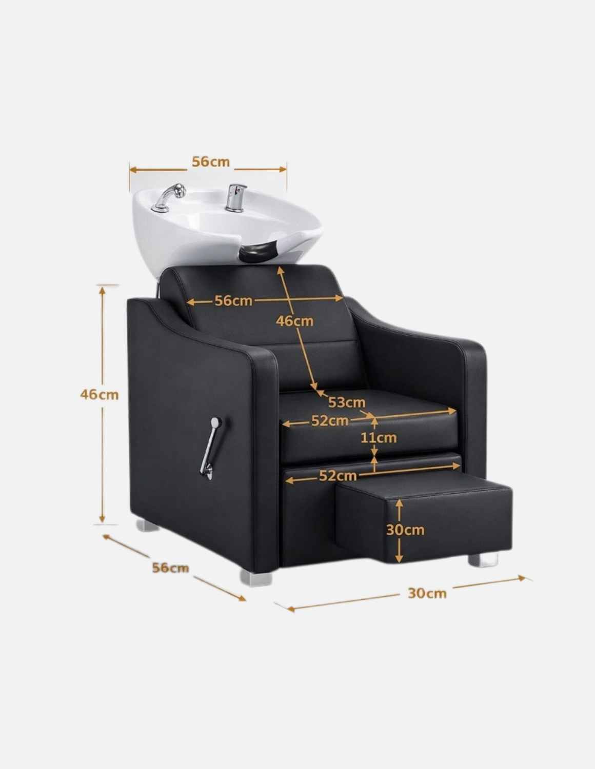 Adjustable barber and salon wash chair with backrest and customizable leather and basin color