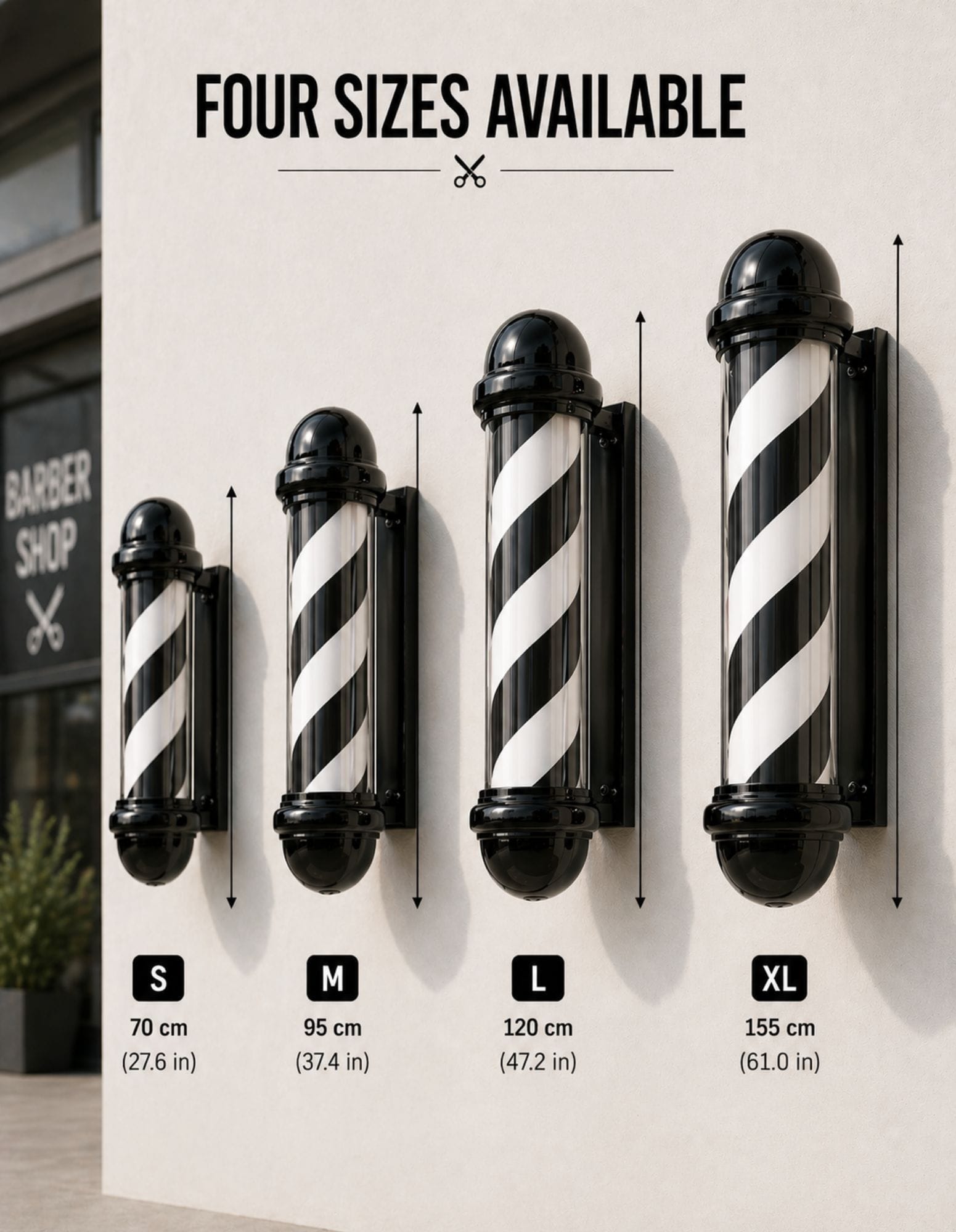 Rotující barber pole – černá a stříbrná