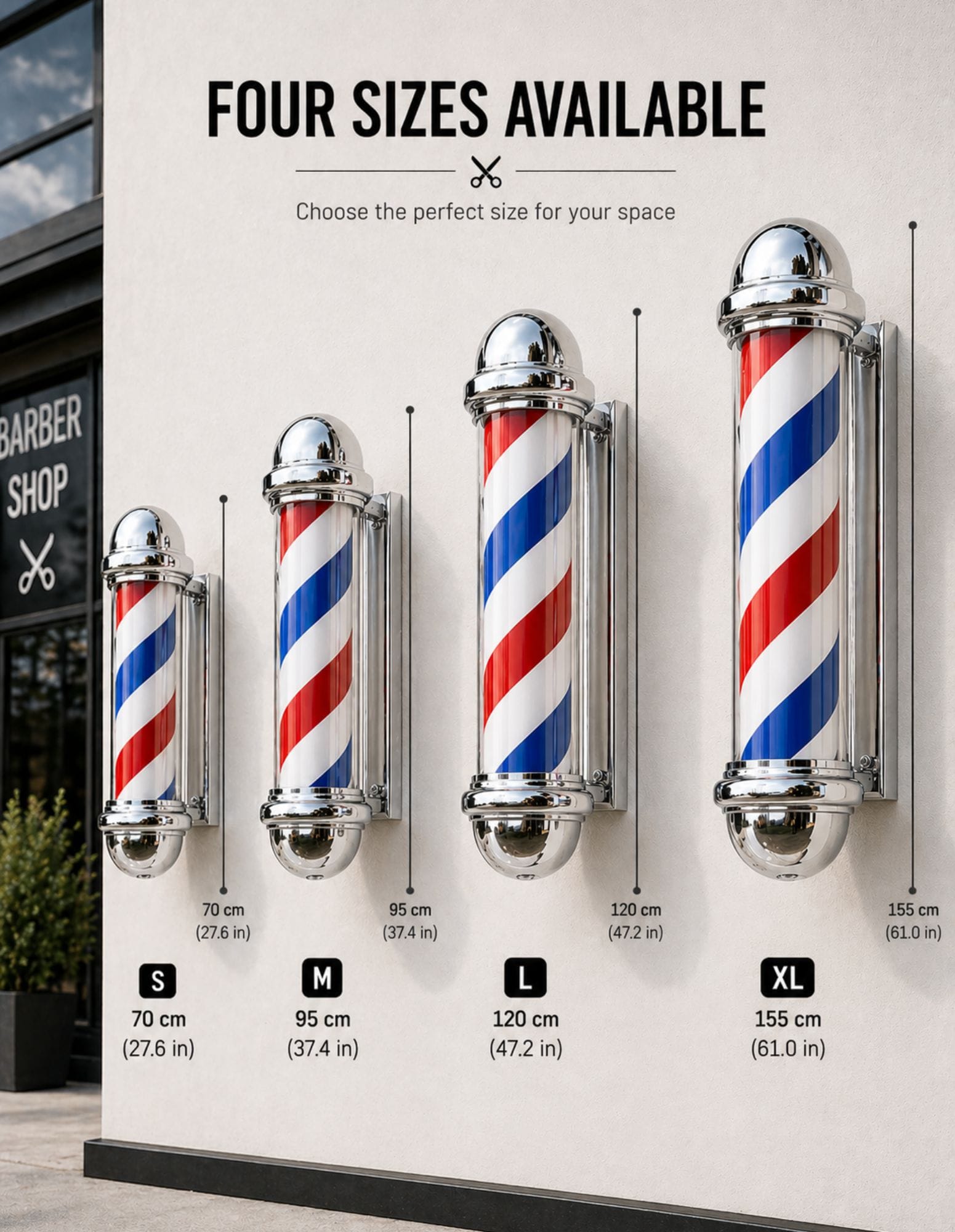 Rotující barber pole – černá a stříbrná