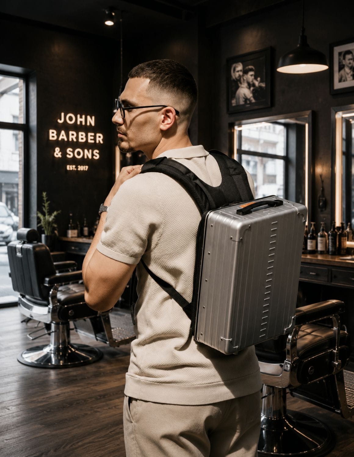 John Barber & Sons × ALEON Υβριδικό Αλουμινένιο Σακίδιο Barber 16 & 17 Ιντσών | Premium Σακίδιο Σκληρού Κελύφους για Κουρευτικές Μηχανές, Trimmer, Ψαλίδια, Εργαλεία Barber & Επαγγελματικό Εξοπλισμό