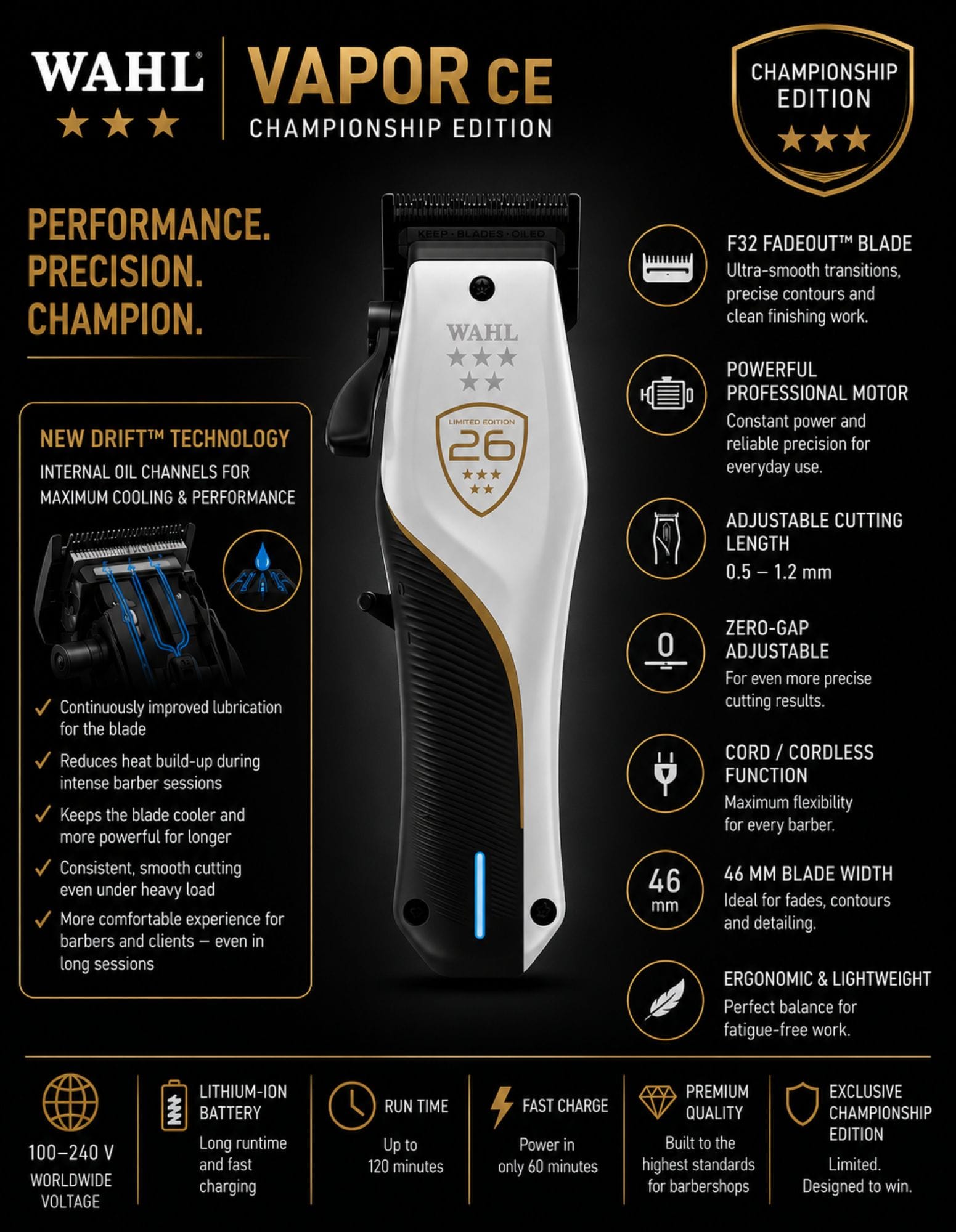 WAHL Vapor CE Championship Edition Cordless Clipper Cordless Hair Clipper