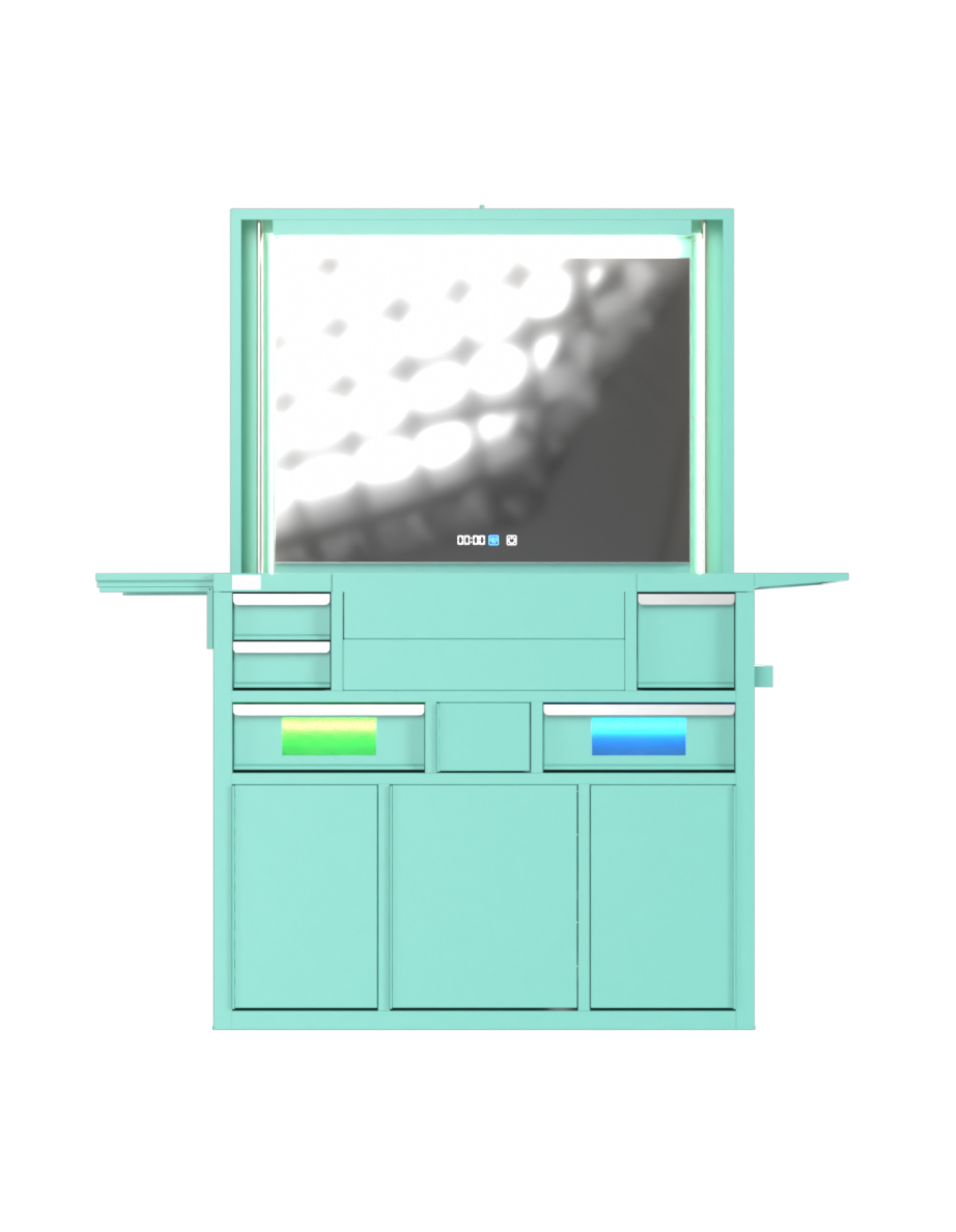 Berber Çalışma İstasyonu "Evolution" – Altı Renk Seçeneği ile Çalışma Alanı – UV Dezenfeksiyon – Lavabo – LED Işıklı Ayna