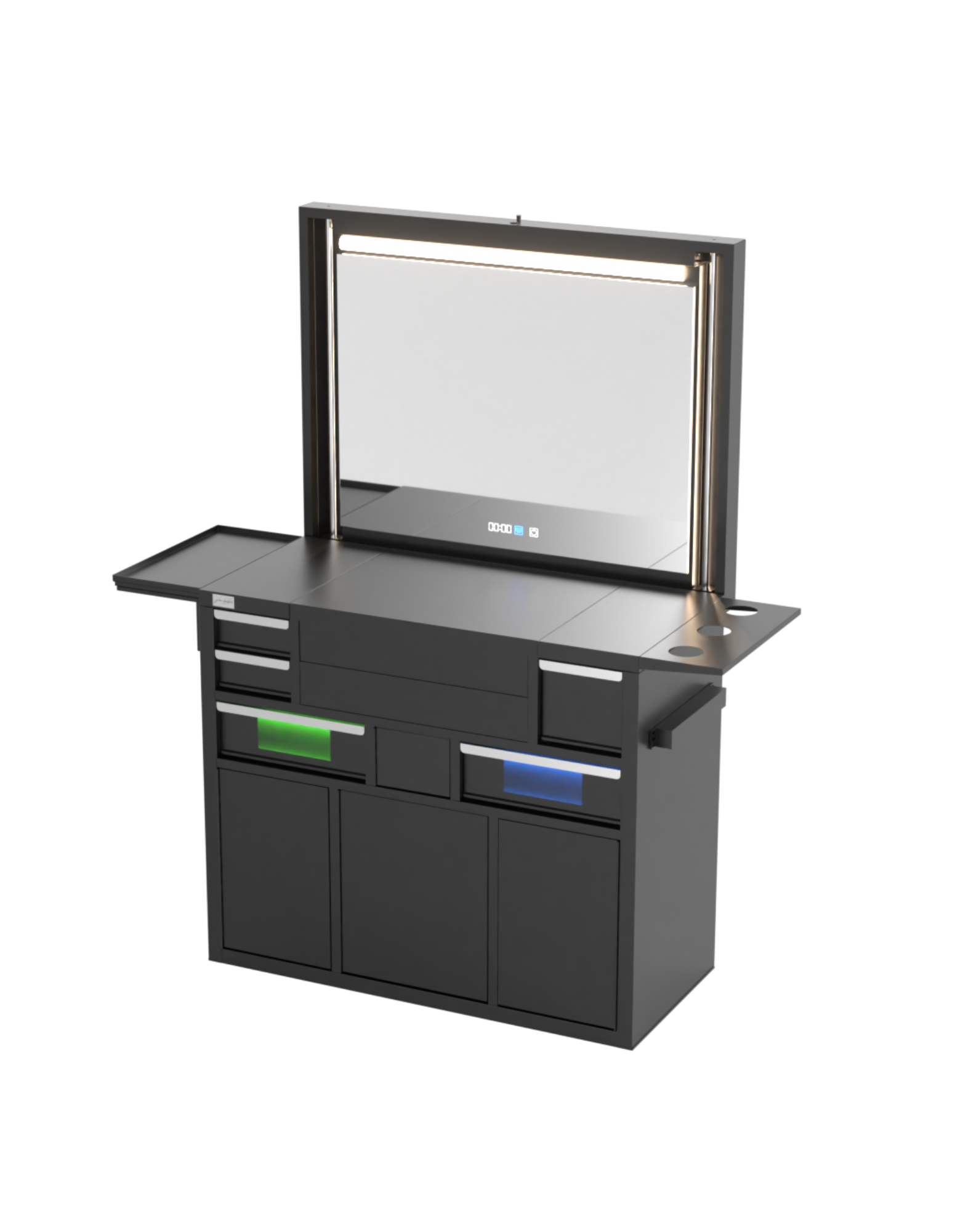 Berber Çalışma İstasyonu "Evolution" – Altı Renk Seçeneği ile Çalışma Alanı – UV Dezenfeksiyon – Lavabo – LED Işıklı Ayna