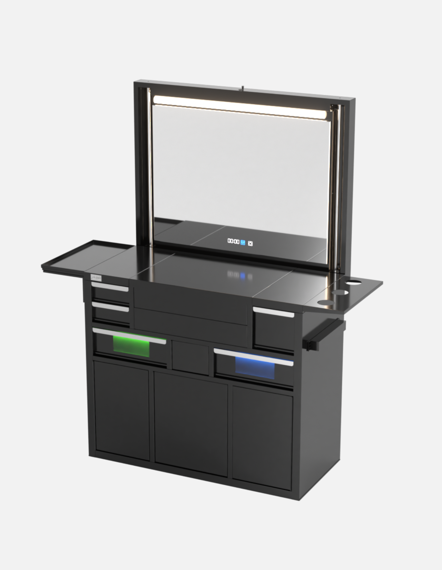 Berber Çalışma İstasyonu "Evolution" – Altı Renk Seçeneği ile Çalışma Alanı – UV Dezenfeksiyon – Lavabo – LED Işıklı Ayna