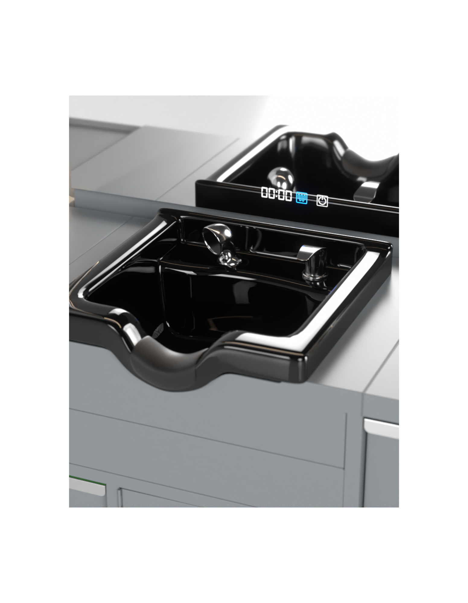 Berber Çalışma İstasyonu "Evolution" – Altı Renk Seçeneği ile Çalışma Alanı – UV Dezenfeksiyon – Lavabo – LED Işıklı Ayna