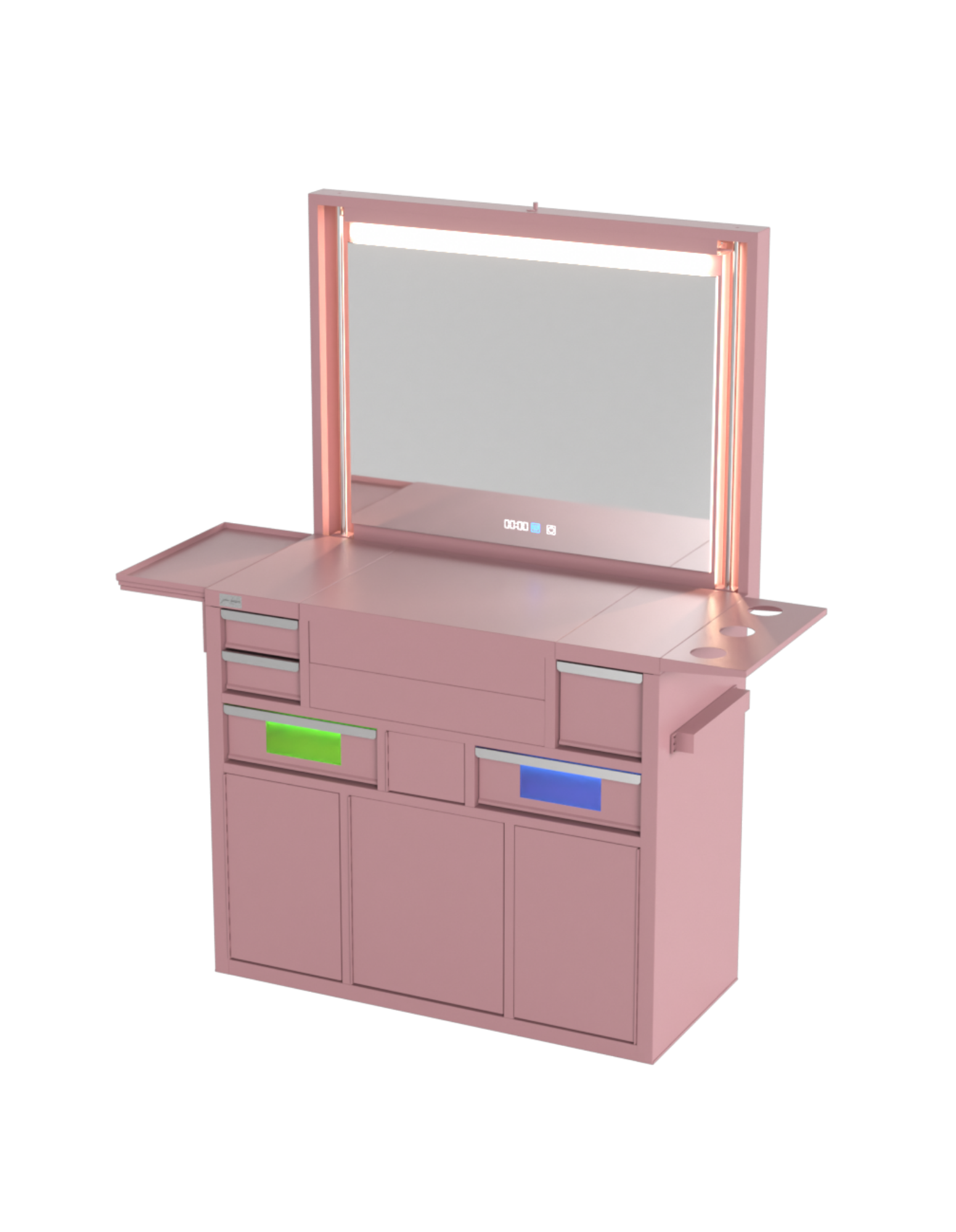 Berber Çalışma İstasyonu "Evolution" – Altı Renk Seçeneği ile Çalışma Alanı – UV Dezenfeksiyon – Lavabo – LED Işıklı Ayna