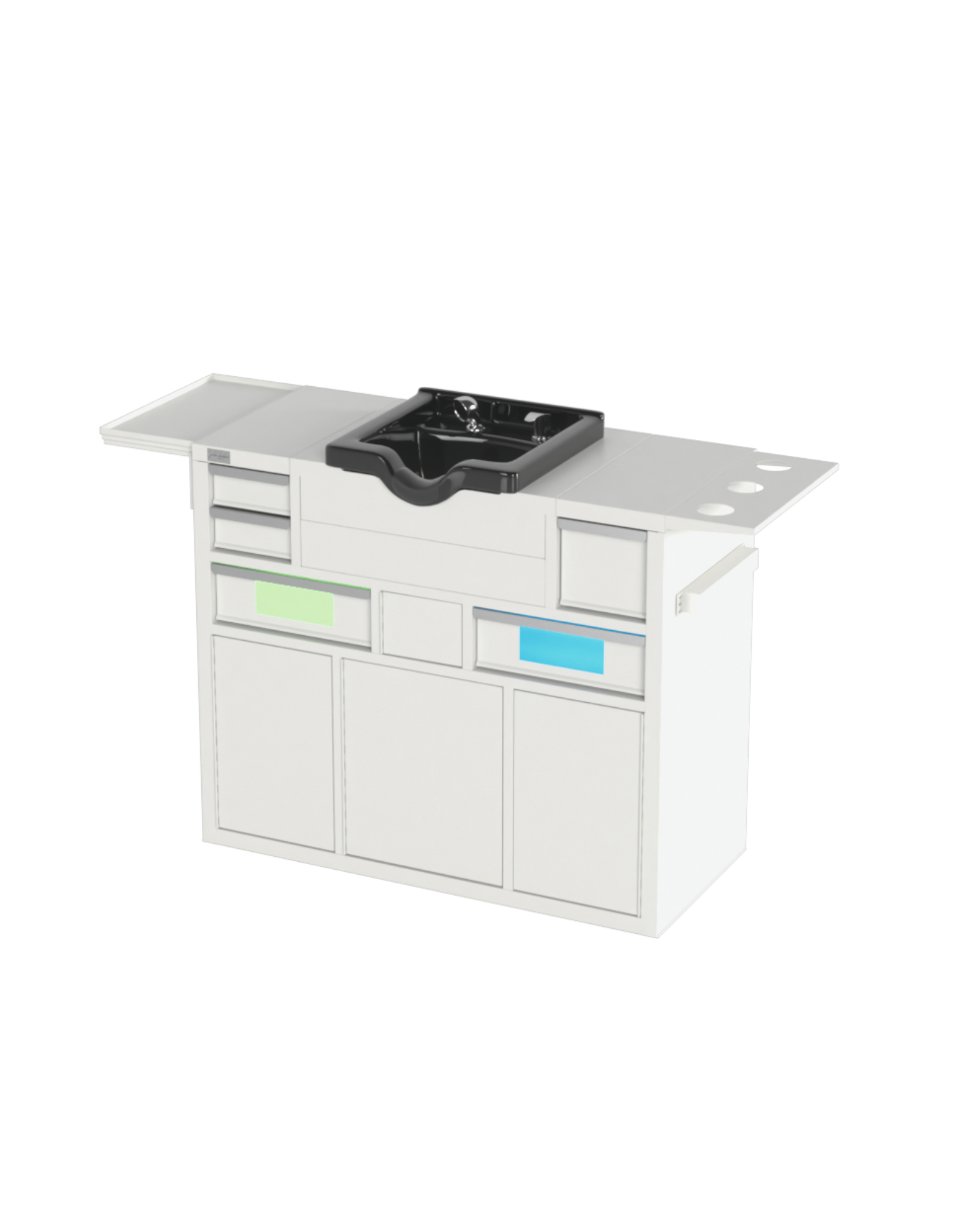 Berber Çalışma İstasyonu "Evolution" – Altı Renk Seçeneği ile Çalışma Alanı – UV Dezenfeksiyon – Lavabo – LED Işıklı Ayna