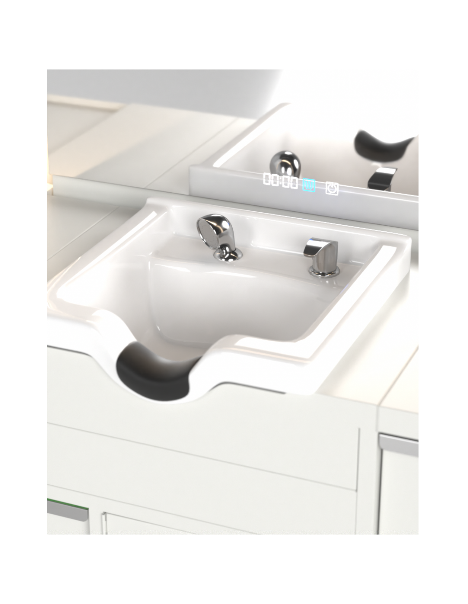 Berber Çalışma İstasyonu "Evolution" – Altı Renk Seçeneği ile Çalışma Alanı – UV Dezenfeksiyon – Lavabo – LED Işıklı Ayna