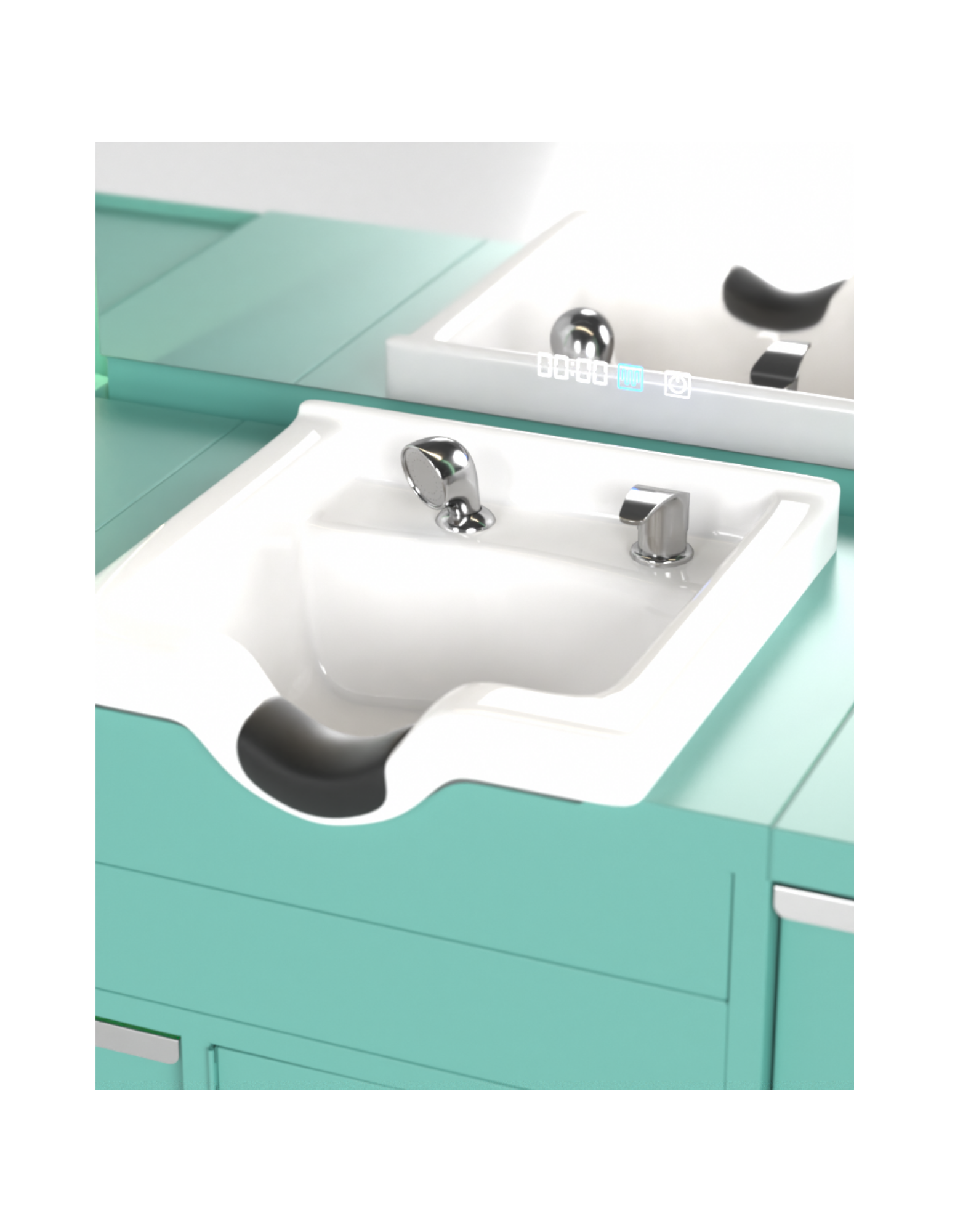 Berber Çalışma İstasyonu "Evolution" – Altı Renk Seçeneği ile Çalışma Alanı – UV Dezenfeksiyon – Lavabo – LED Işıklı Ayna