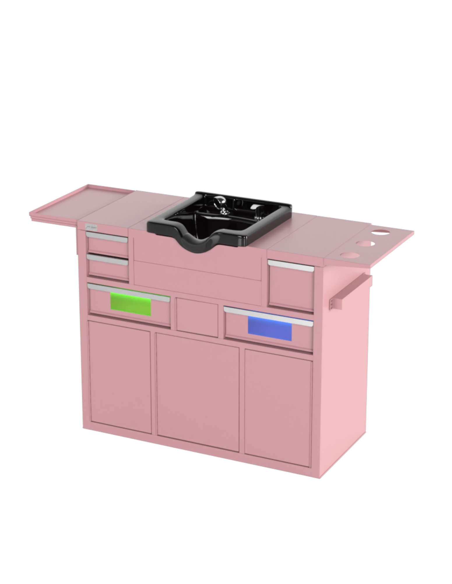 Berber Çalışma İstasyonu "Evolution" – Altı Renk Seçeneği ile Çalışma Alanı – UV Dezenfeksiyon – Lavabo – LED Işıklı Ayna