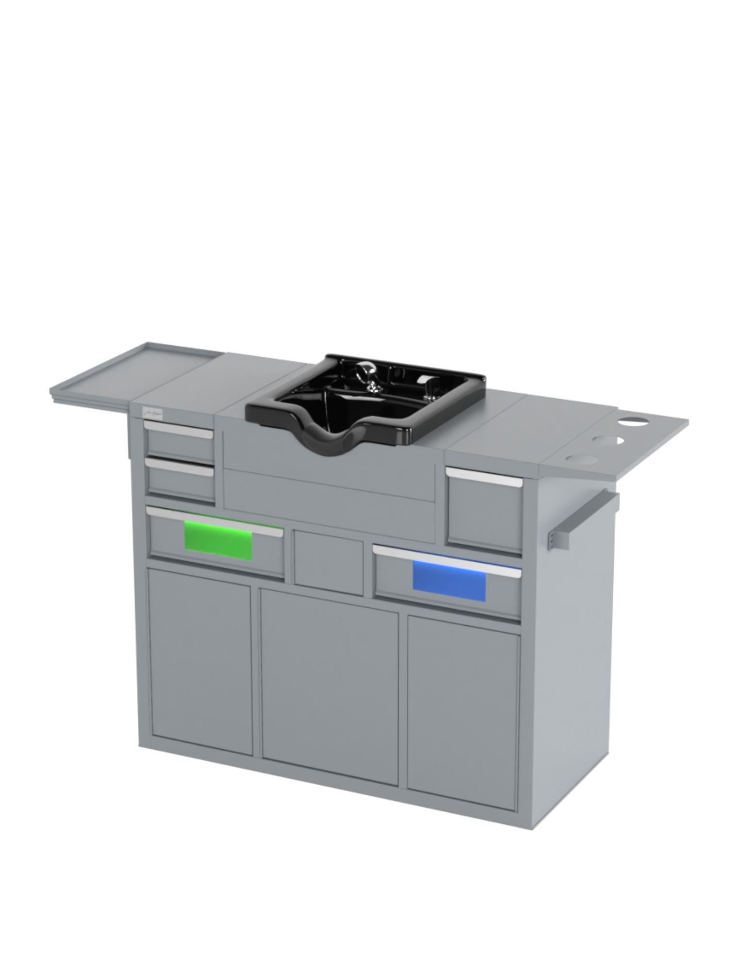 Berber Çalışma İstasyonu "Evolution" – Altı Renk Seçeneği ile Çalışma Alanı – UV Dezenfeksiyon – Lavabo – LED Işıklı Ayna